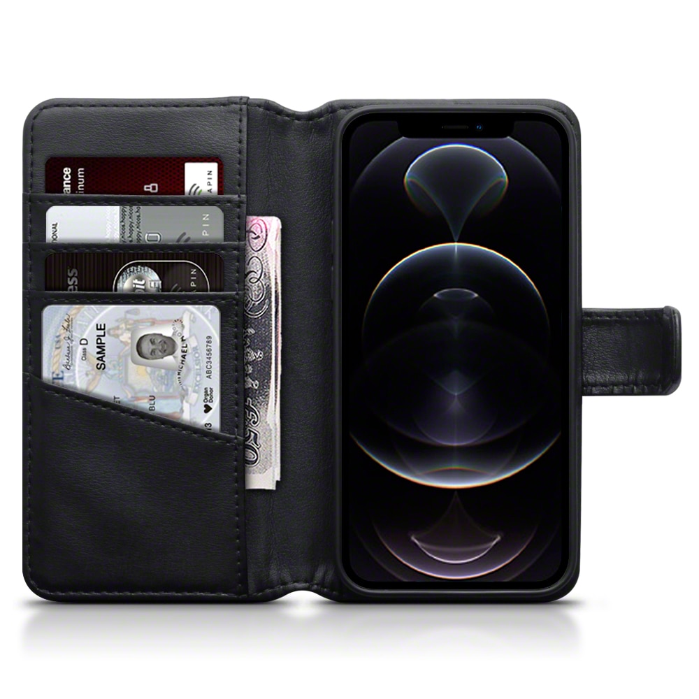 Genuine Leather Wallet iPhone 12/12 Pro Zwart