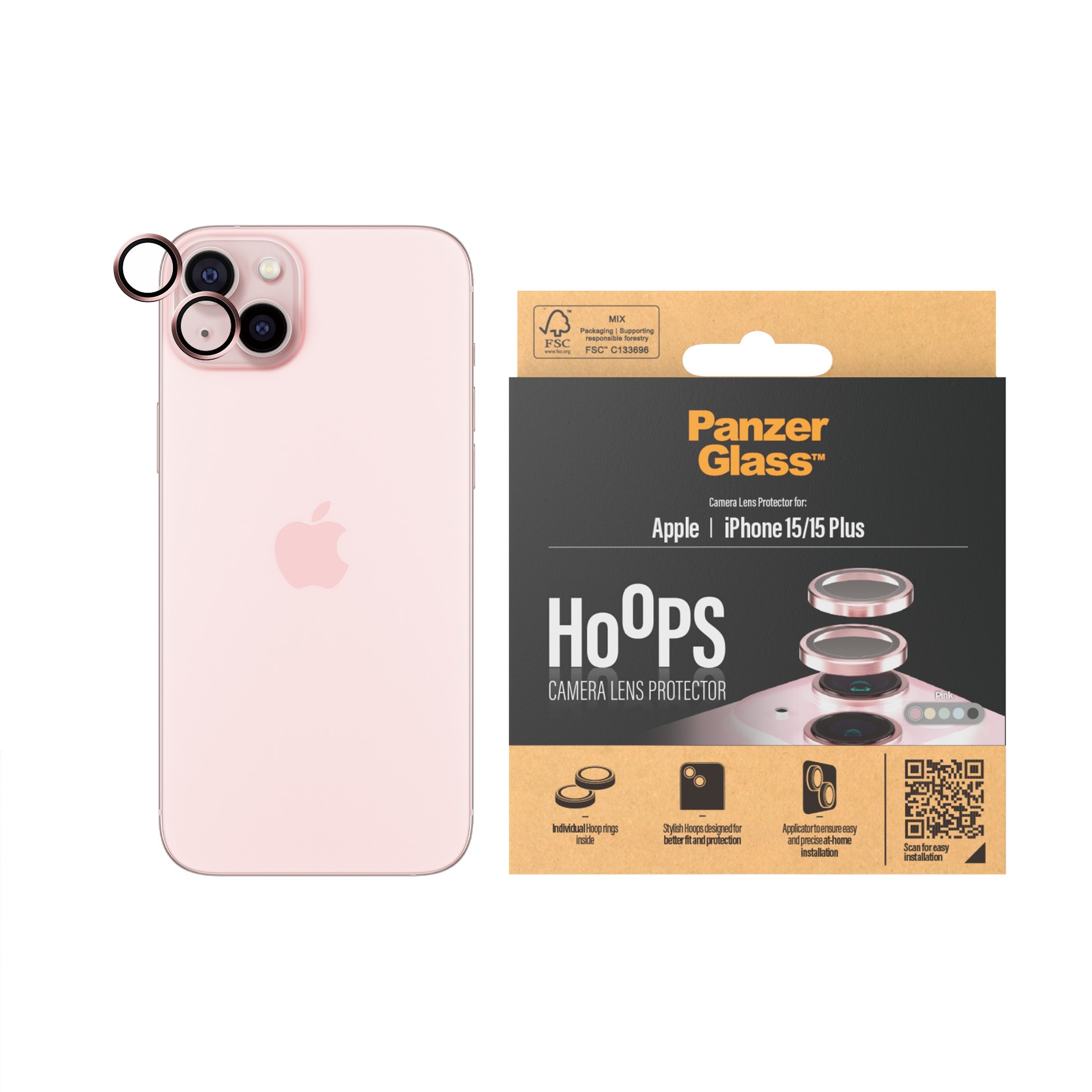 iPhone 15 Plus Hoops Camera Lens Protector Pink