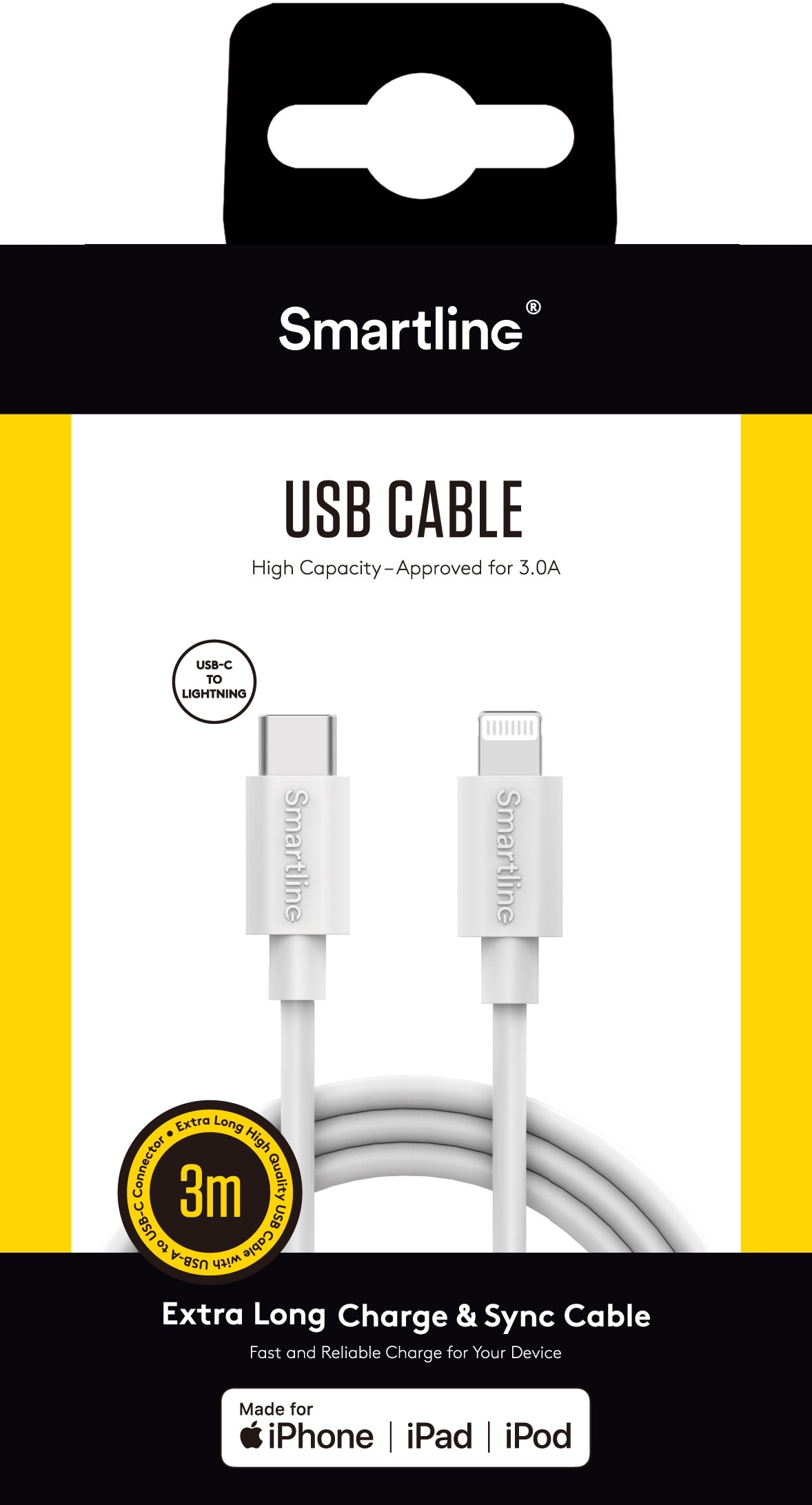 USB-kabel USB-C -> Lightning 3m Lightning wit