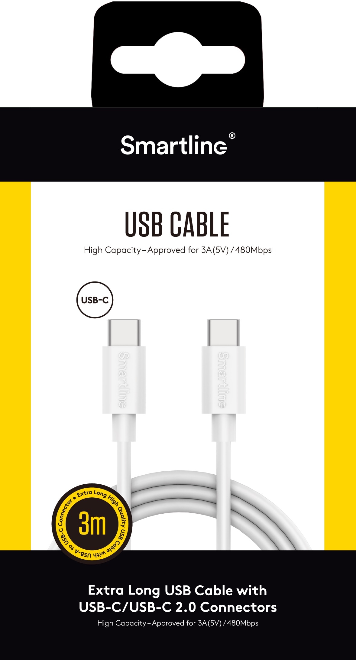 USB-kabel USB-C - USB-C 3m wit