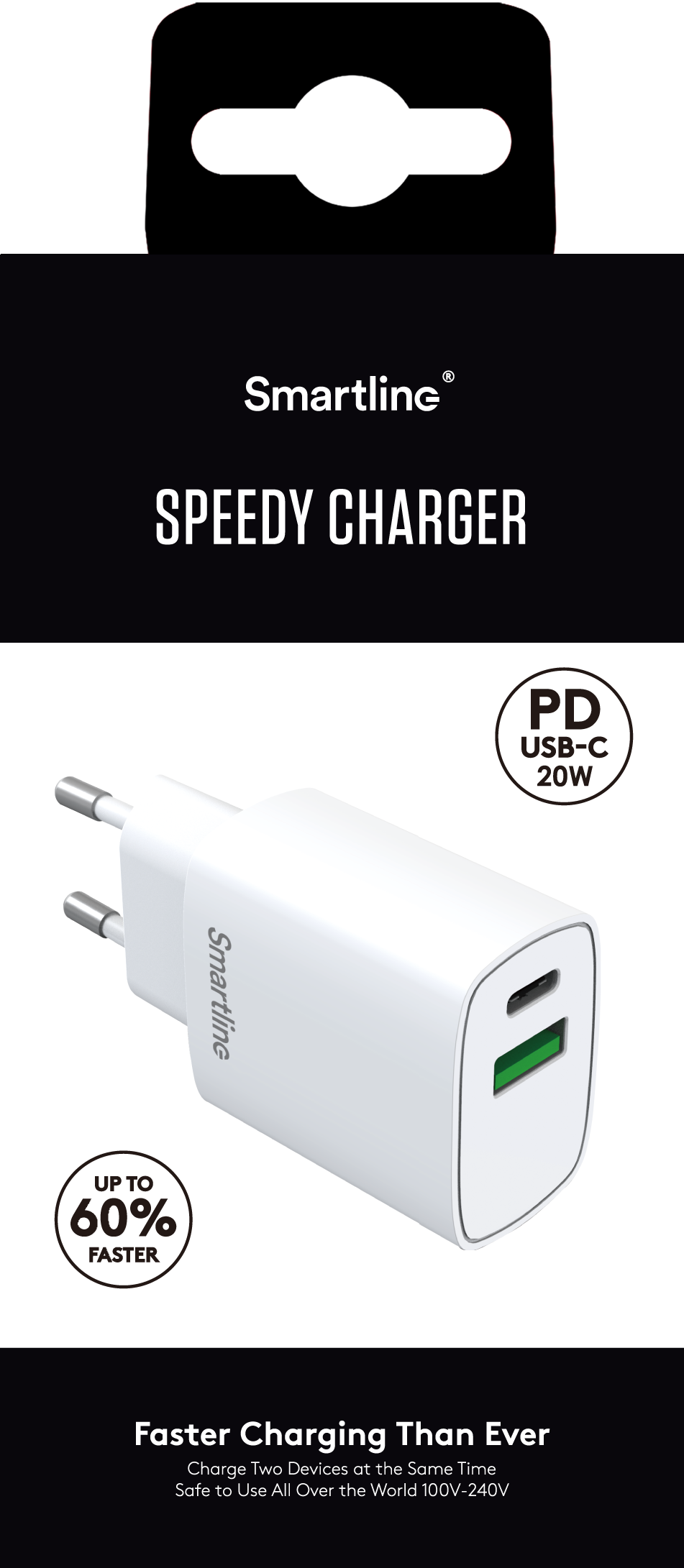 Power Delivery Laddare 20W Dual USB-C + A wit