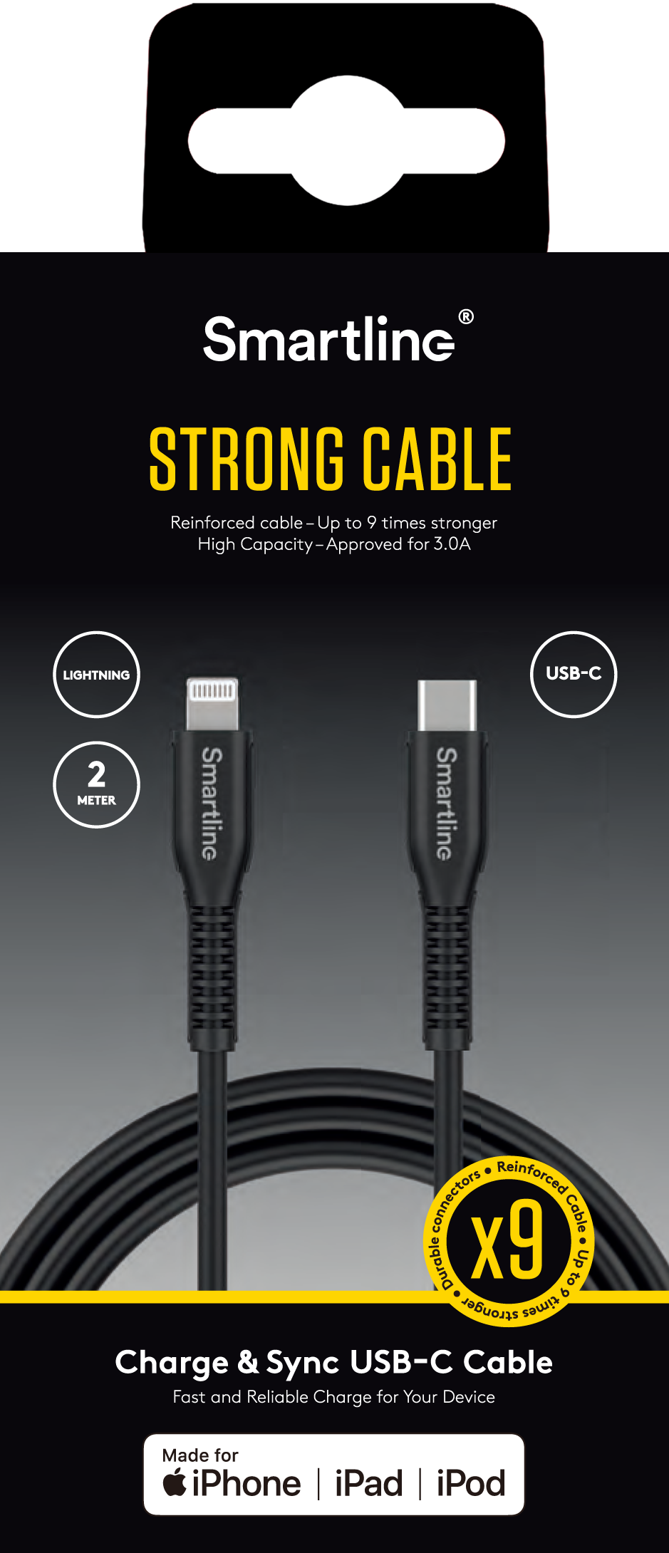 Strong USB-kabel USB-C - Lightning 2m, zwart