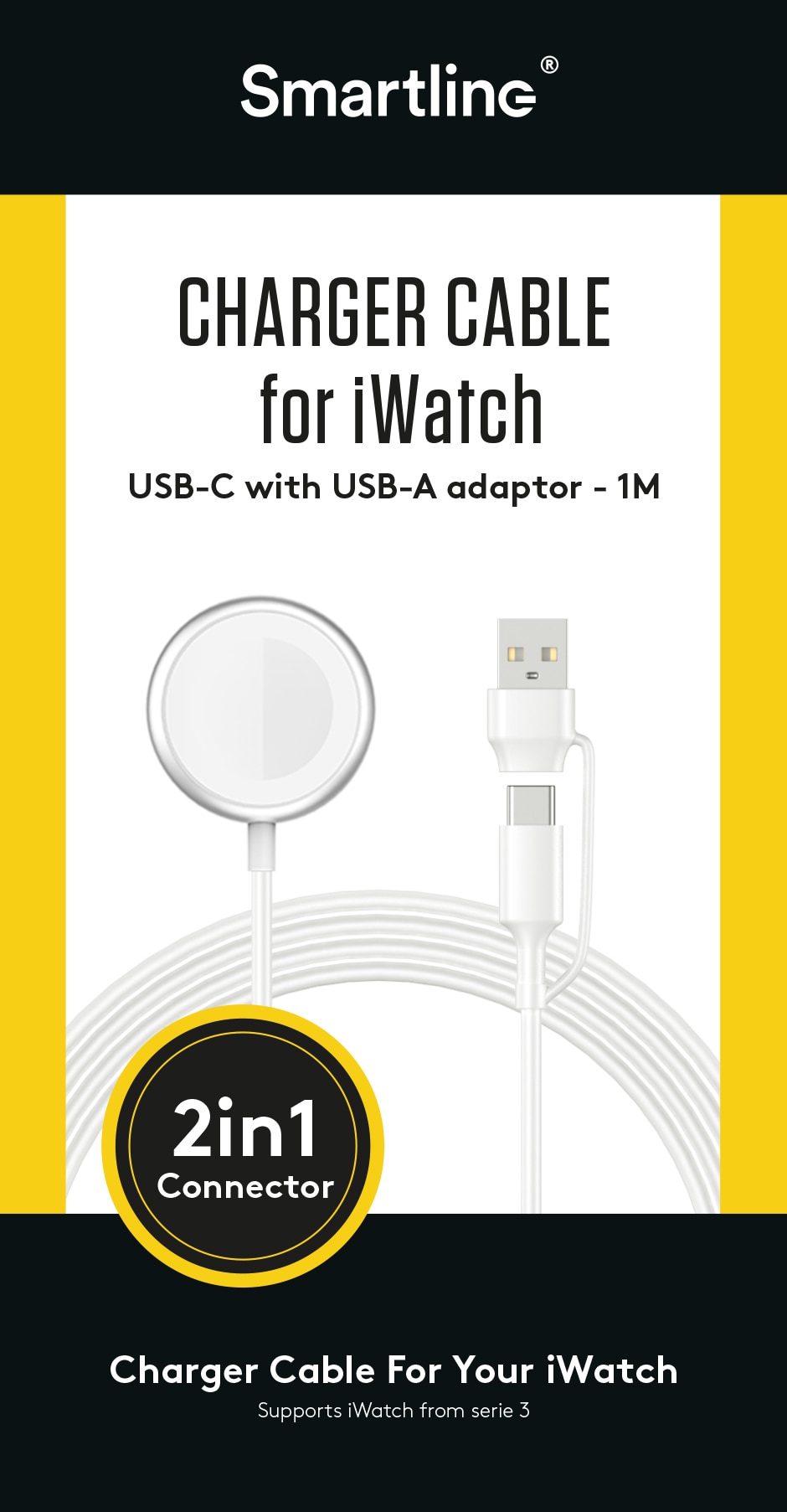 Oplader Apple Watch USB-C/USB-A 1m 2.5W wit