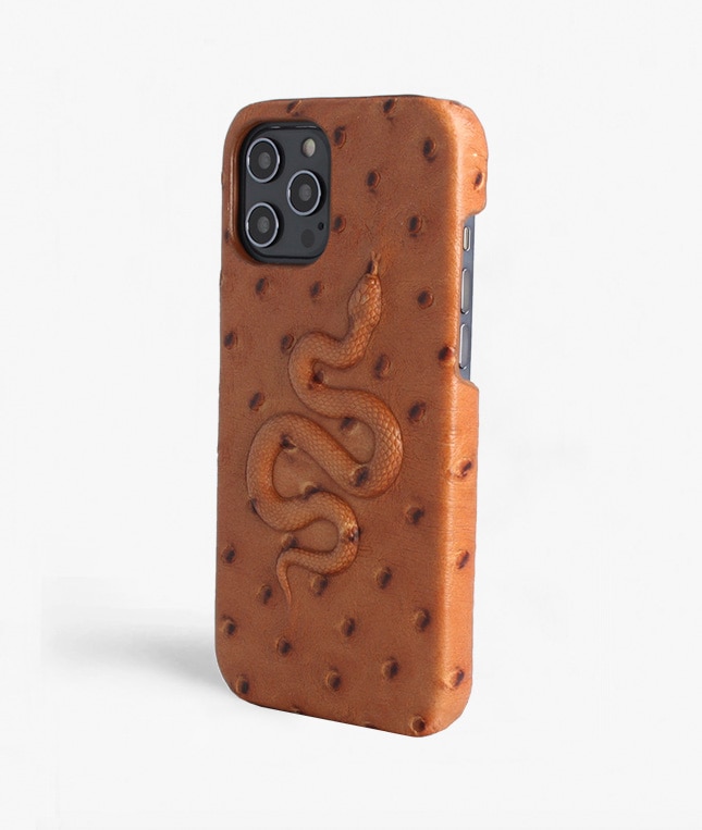 Hoesje iPhone 12 Pro Max Snake Ostrich Cognac