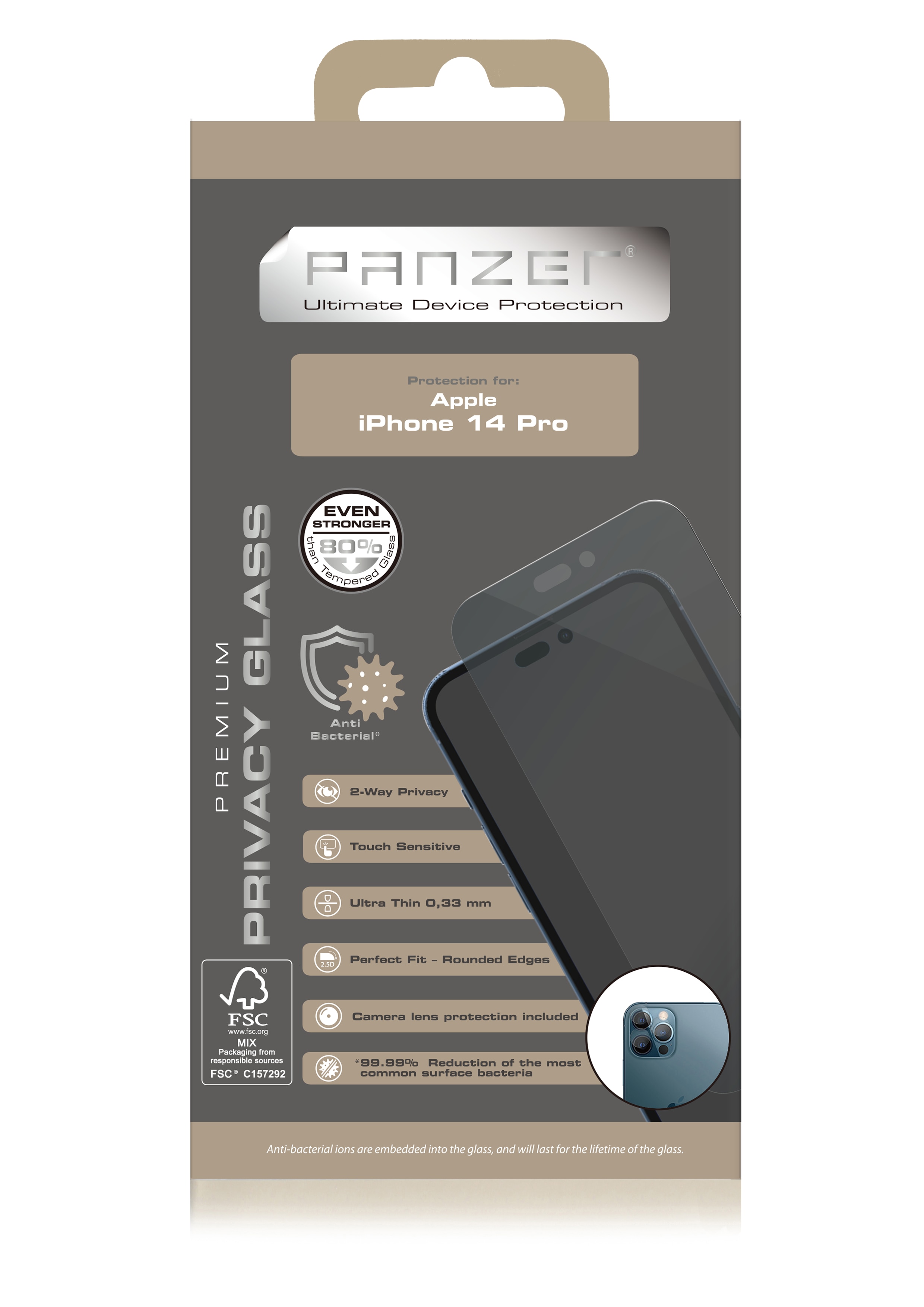 Full-Fit Privacy Glass iPhone 14 Pro Zwart