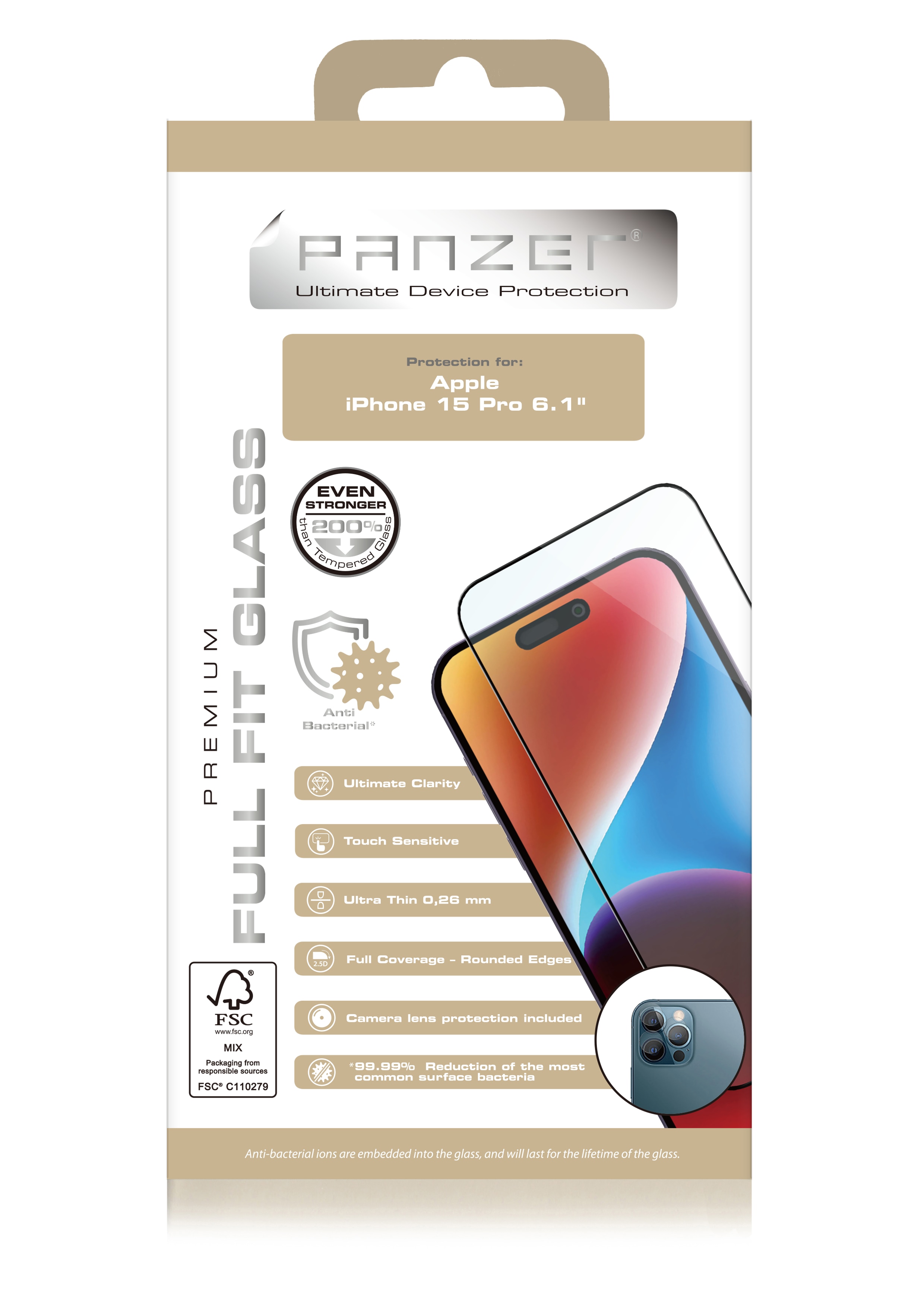 Full-Fit Glass iPhone 15 Pro Zwart