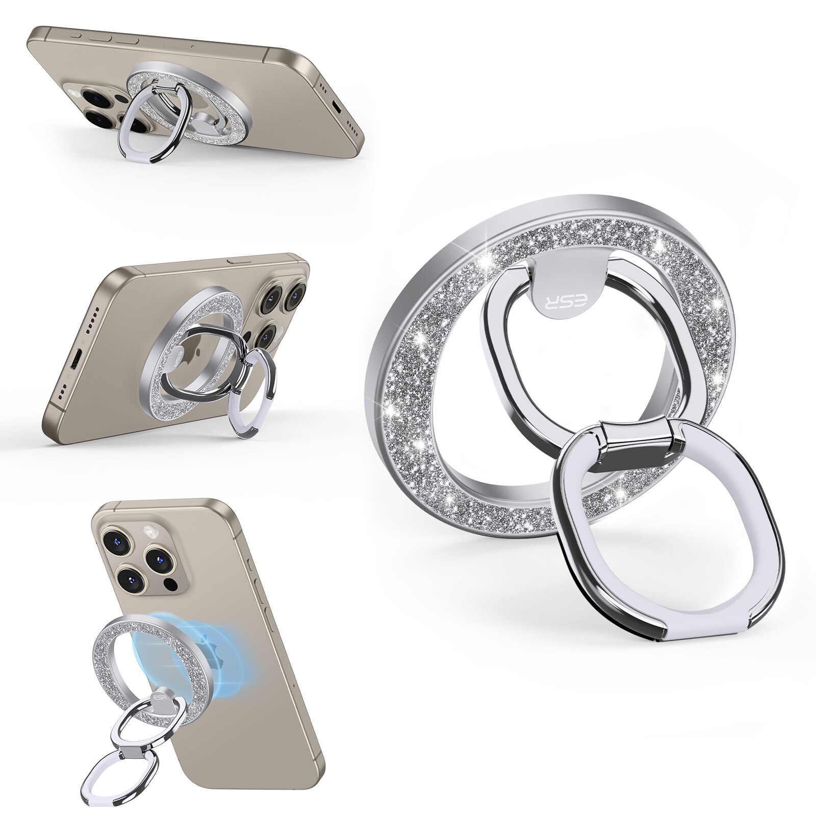 Ring Stand HaloLock MagSafe Rhinestone Silver