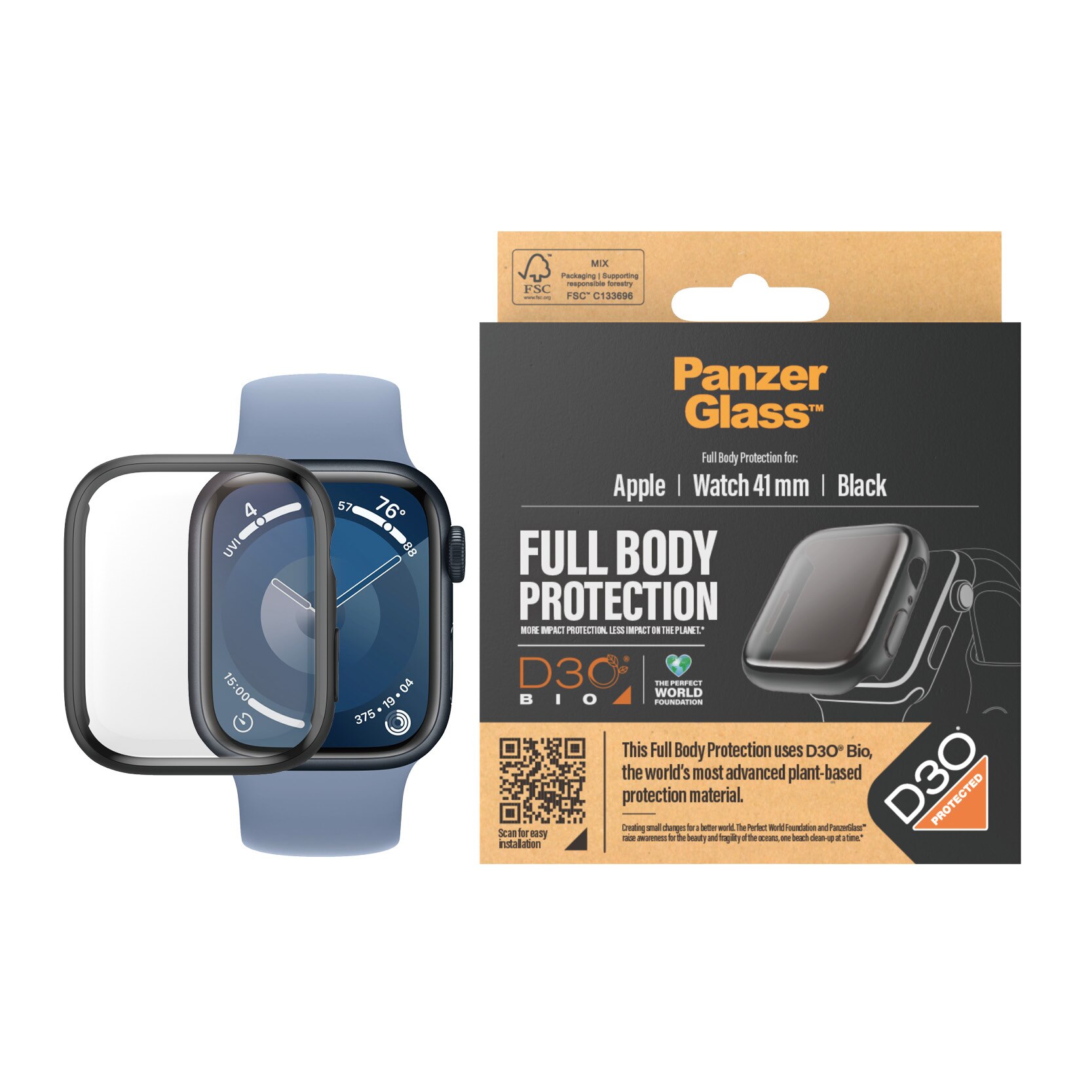 Apple Watch Series 8 41mm Full Body Case D3O Zwart