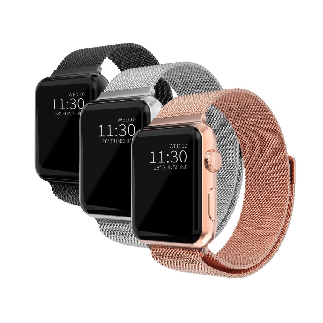 Apple Watch 45mm Series 8 Kit Milanese bandje zwart, zilver, roségoud