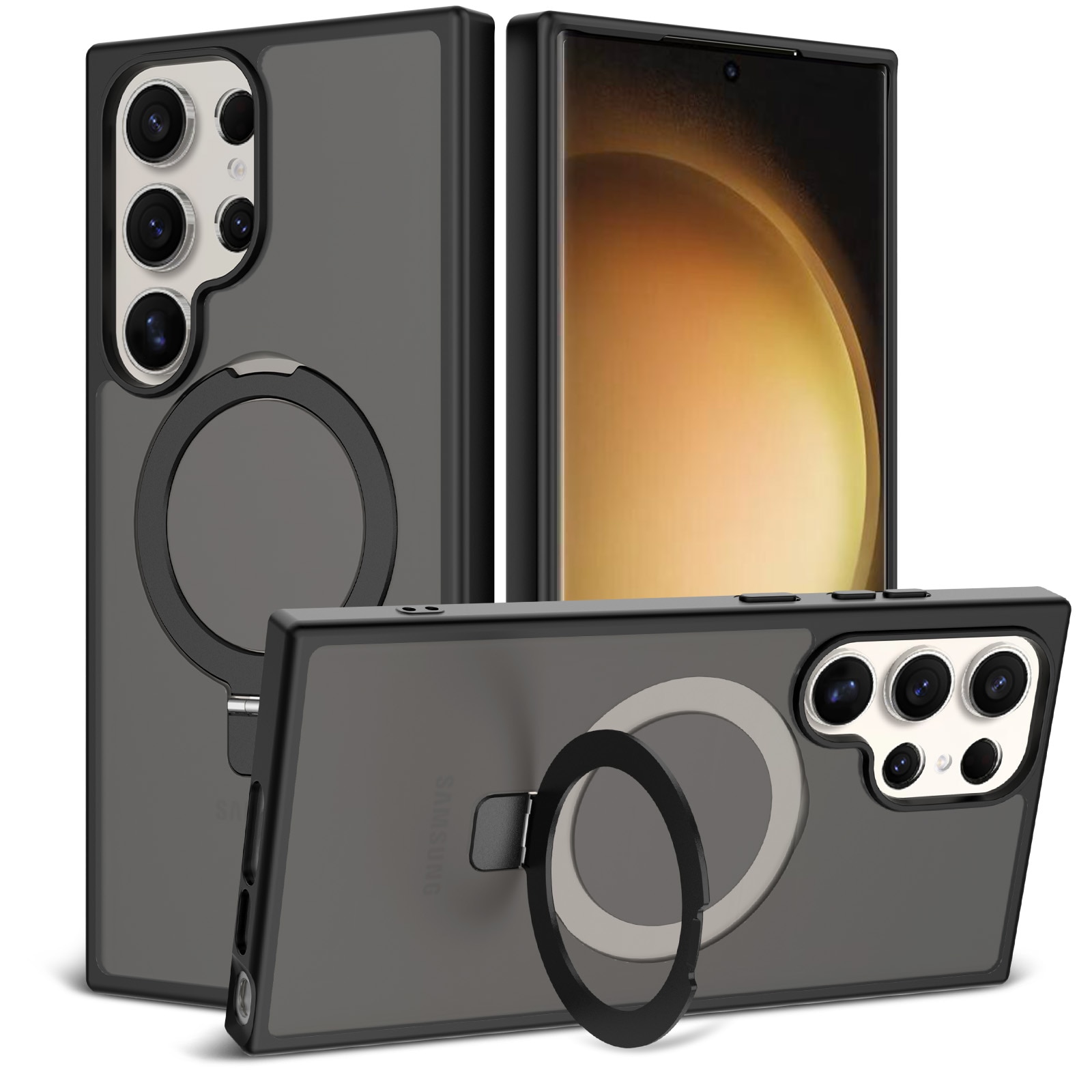 Samsung Galaxy S23 Ultra Hybridcase Magnetic Ring Zwart