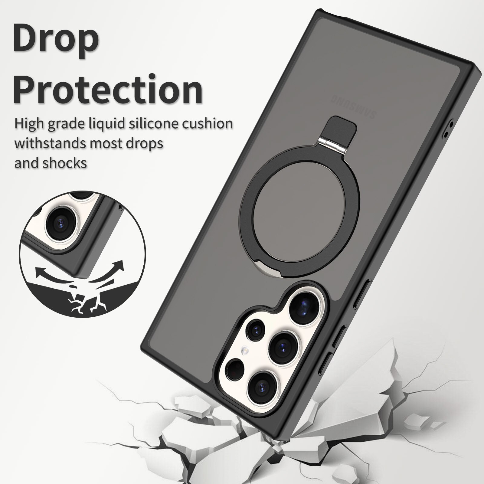 Samsung Galaxy S23 Ultra Hybridcase Magnetic Ring Zwart