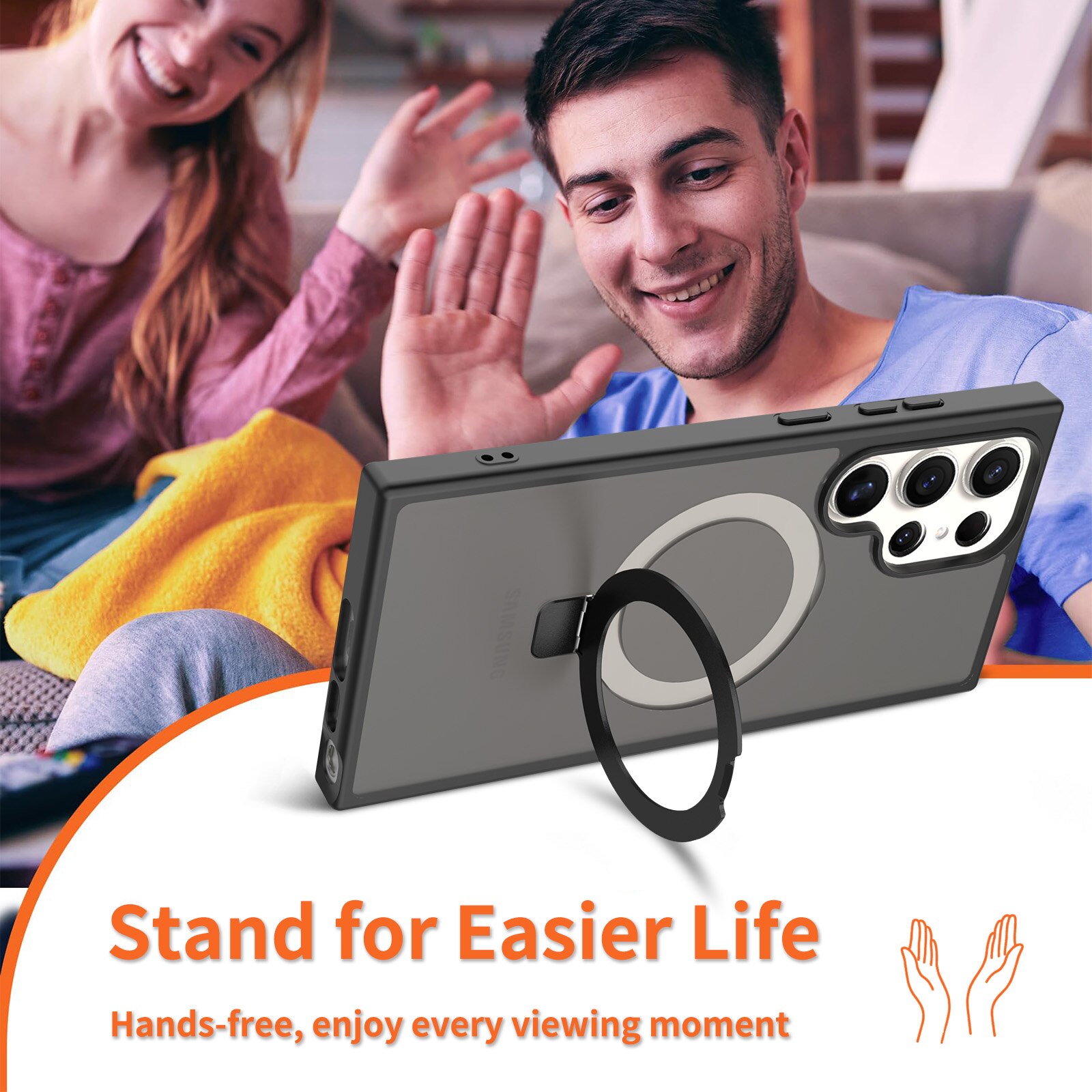 Samsung Galaxy S23 Ultra Hybridcase Magnetic Ring Zwart