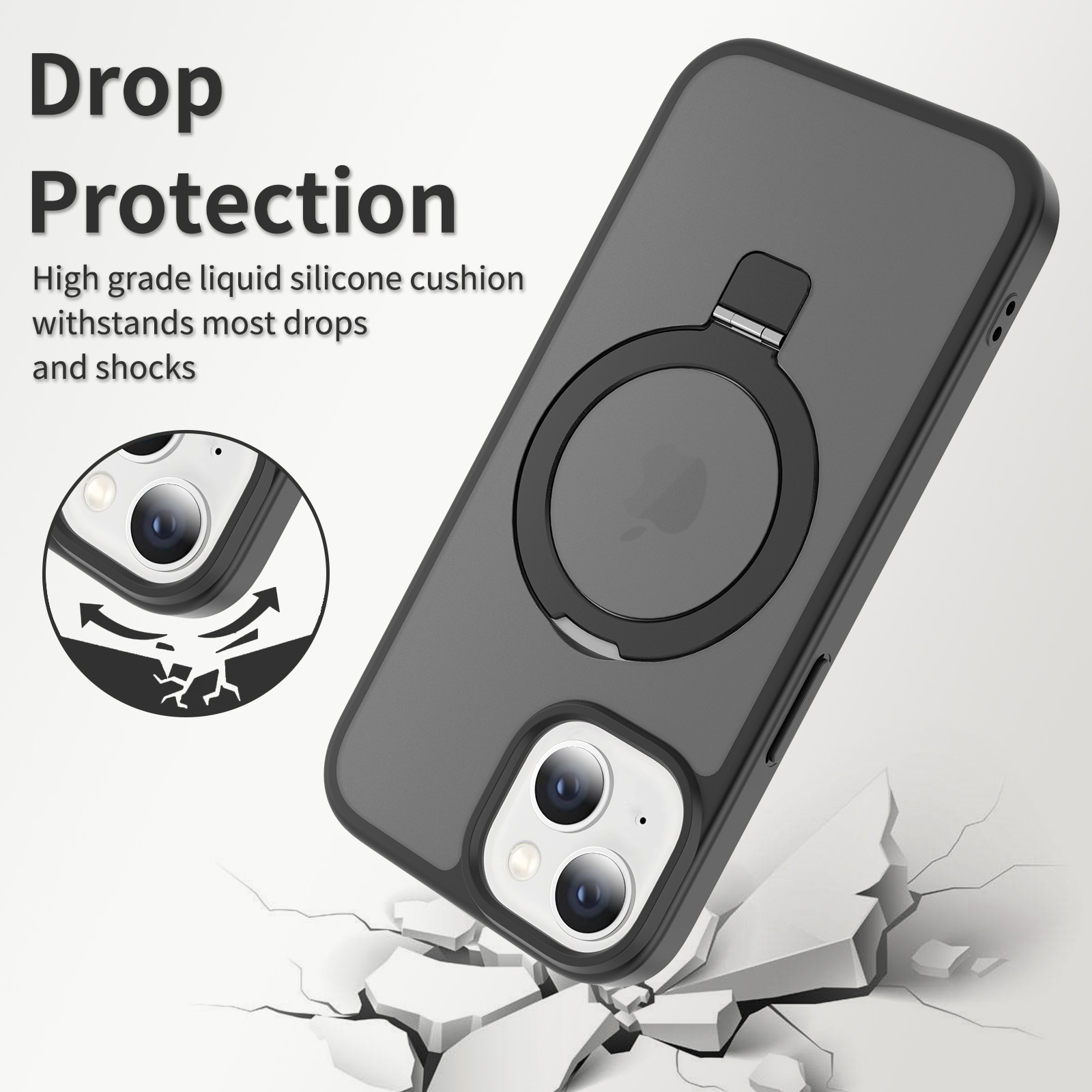 iPhone 15 Hybridcase Magnetic Ring Zwart