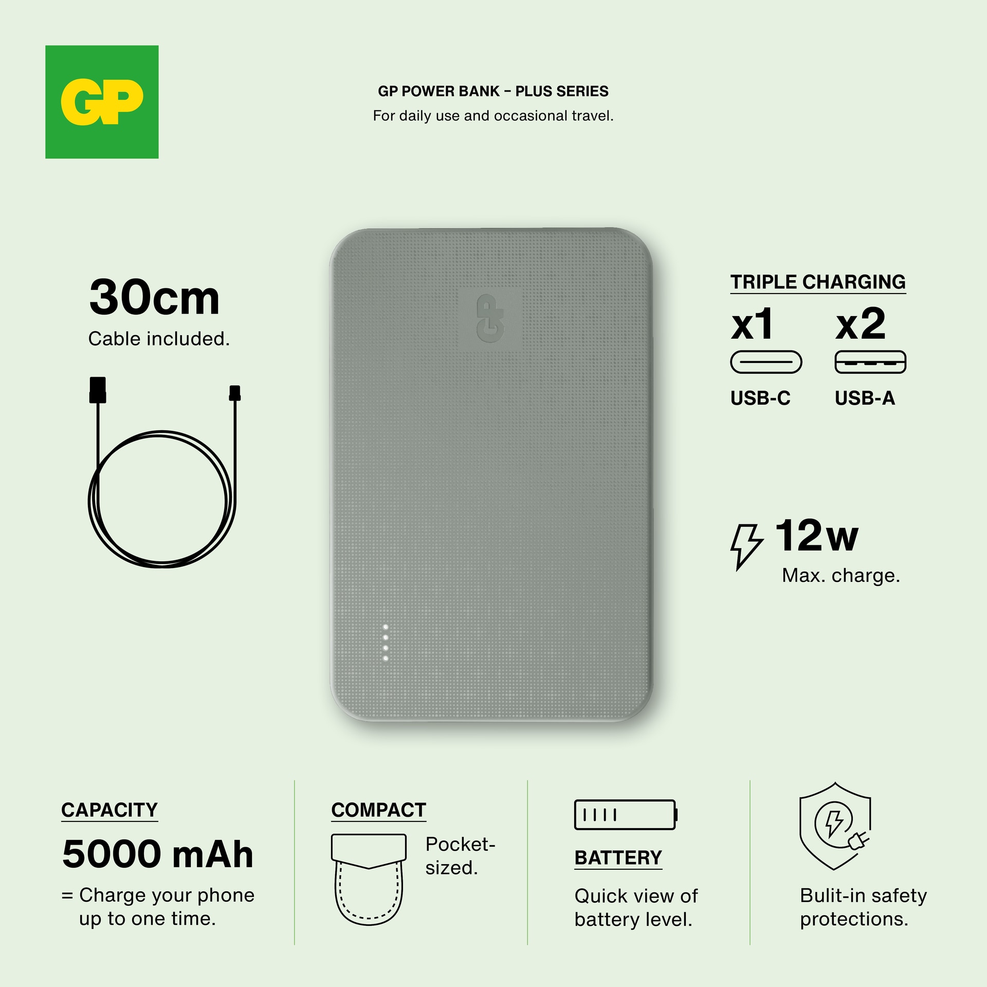 Powerbank Plus 5000mAh Grijs