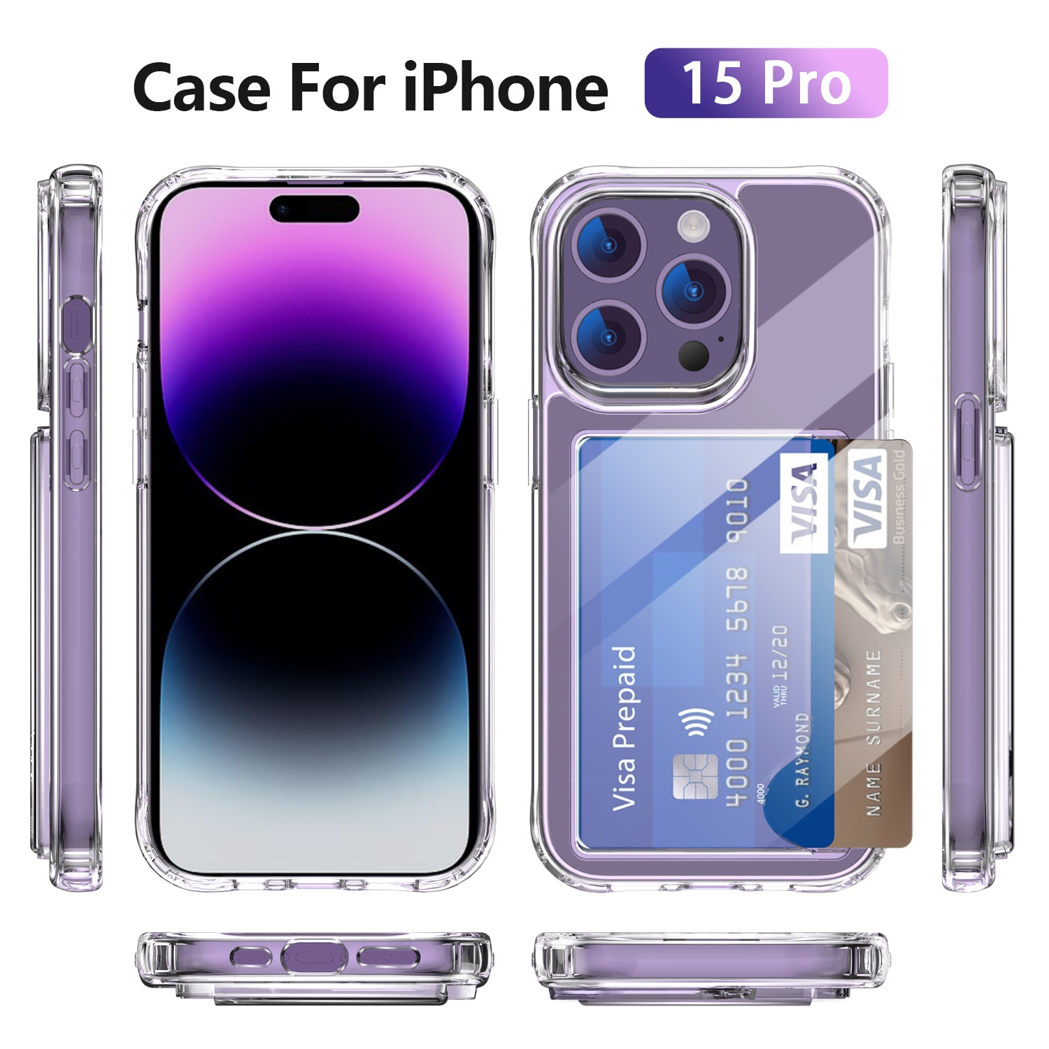 Hybridcase met Cardslot iPhone 15 Pro transparant