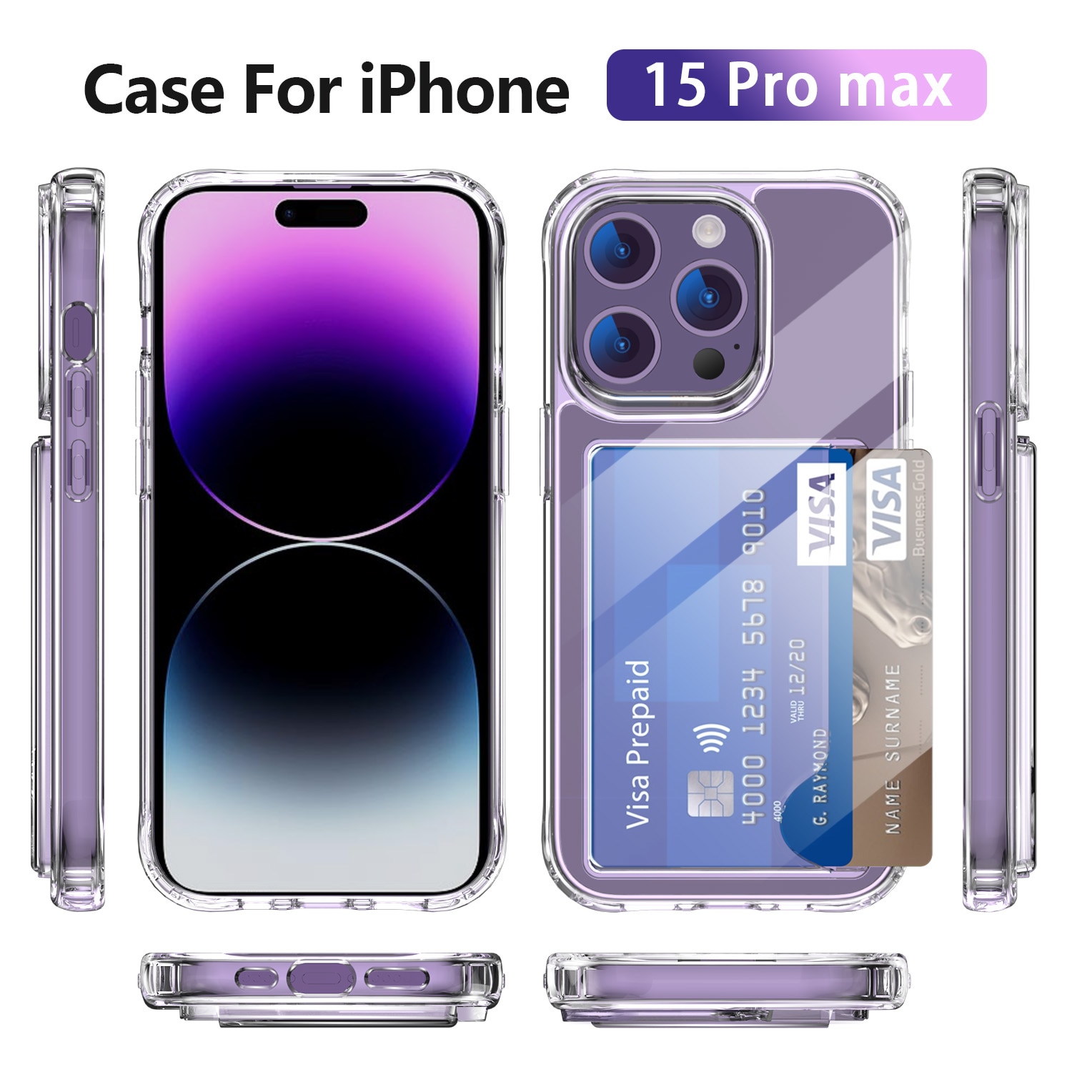 Hybridcase met Cardslot iPhone 15 Pro Max transparant