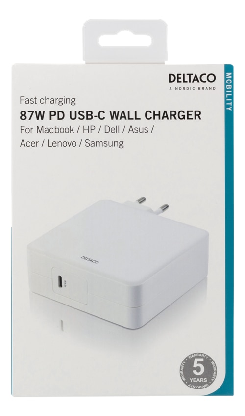 87W USB C Oplader met Power Delivery Wit