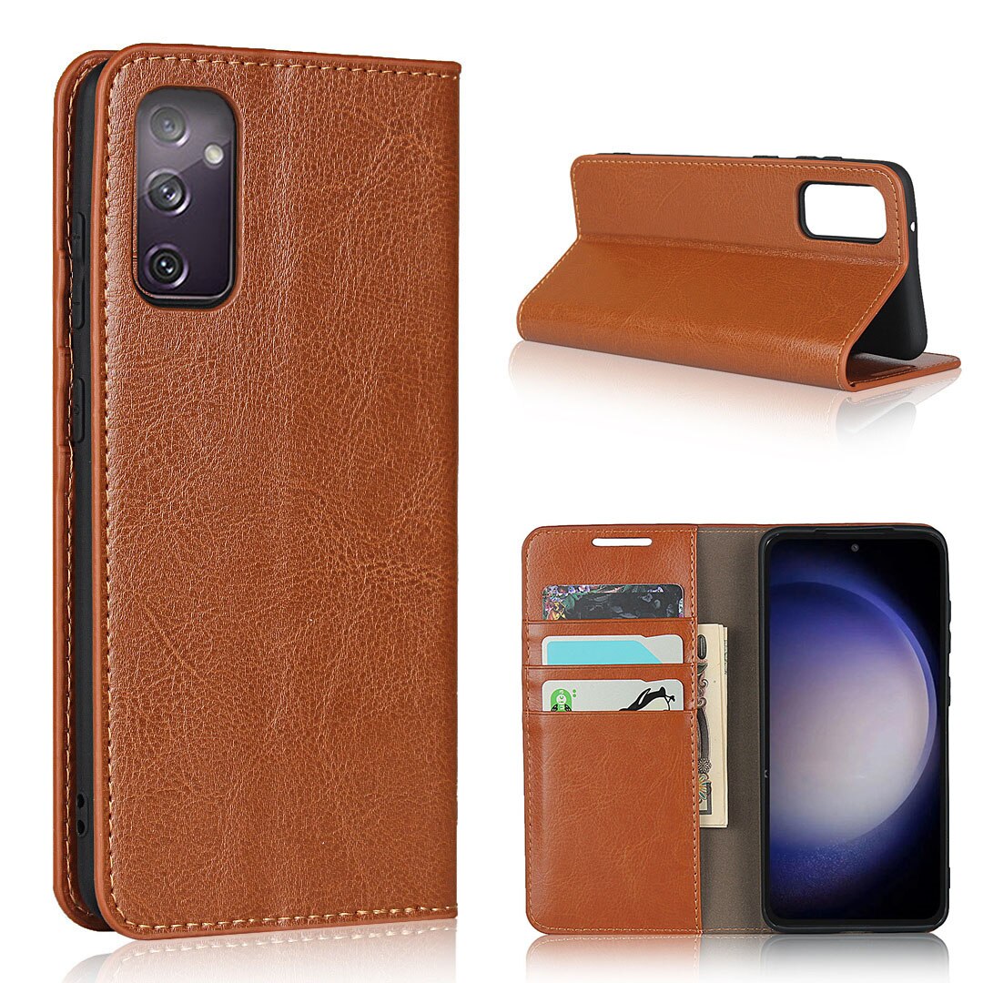 Samsung Galaxy S23 FE Mobielhoesje Echt Leer bruin
