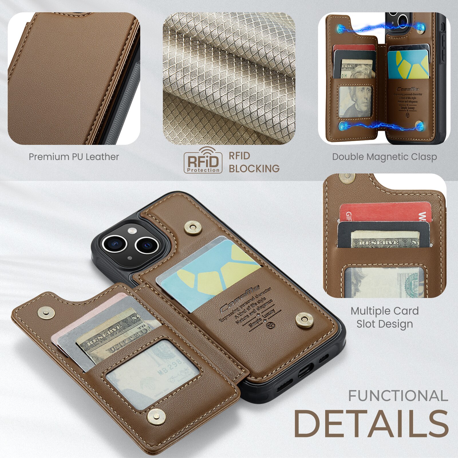 RFID blocking Portemonnee hoesje iPhone 15 bruin