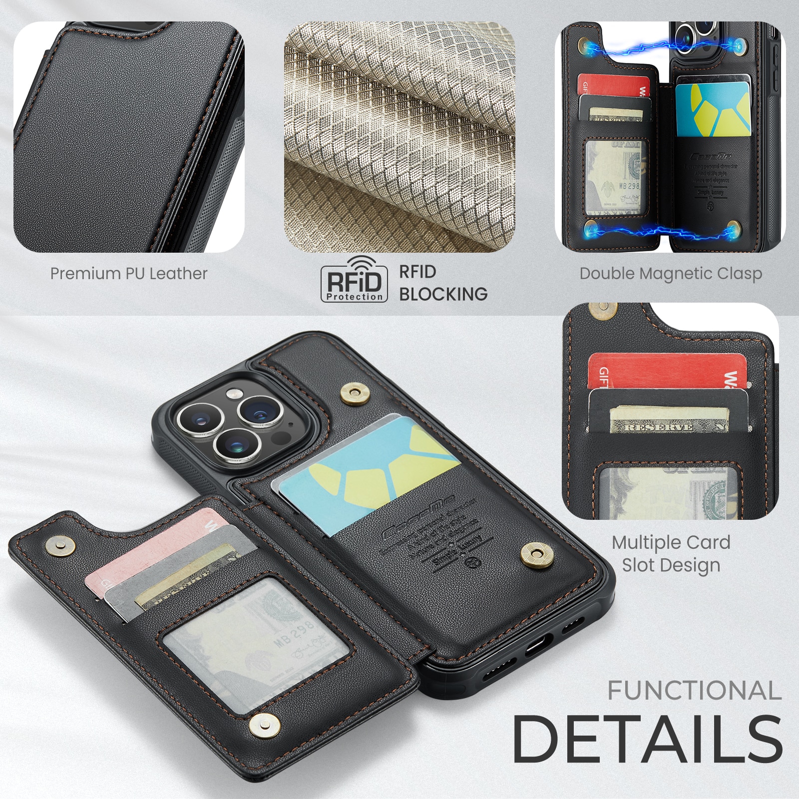 RFID blocking Portemonnee hoesje iPhone 15 Pro Max zwart