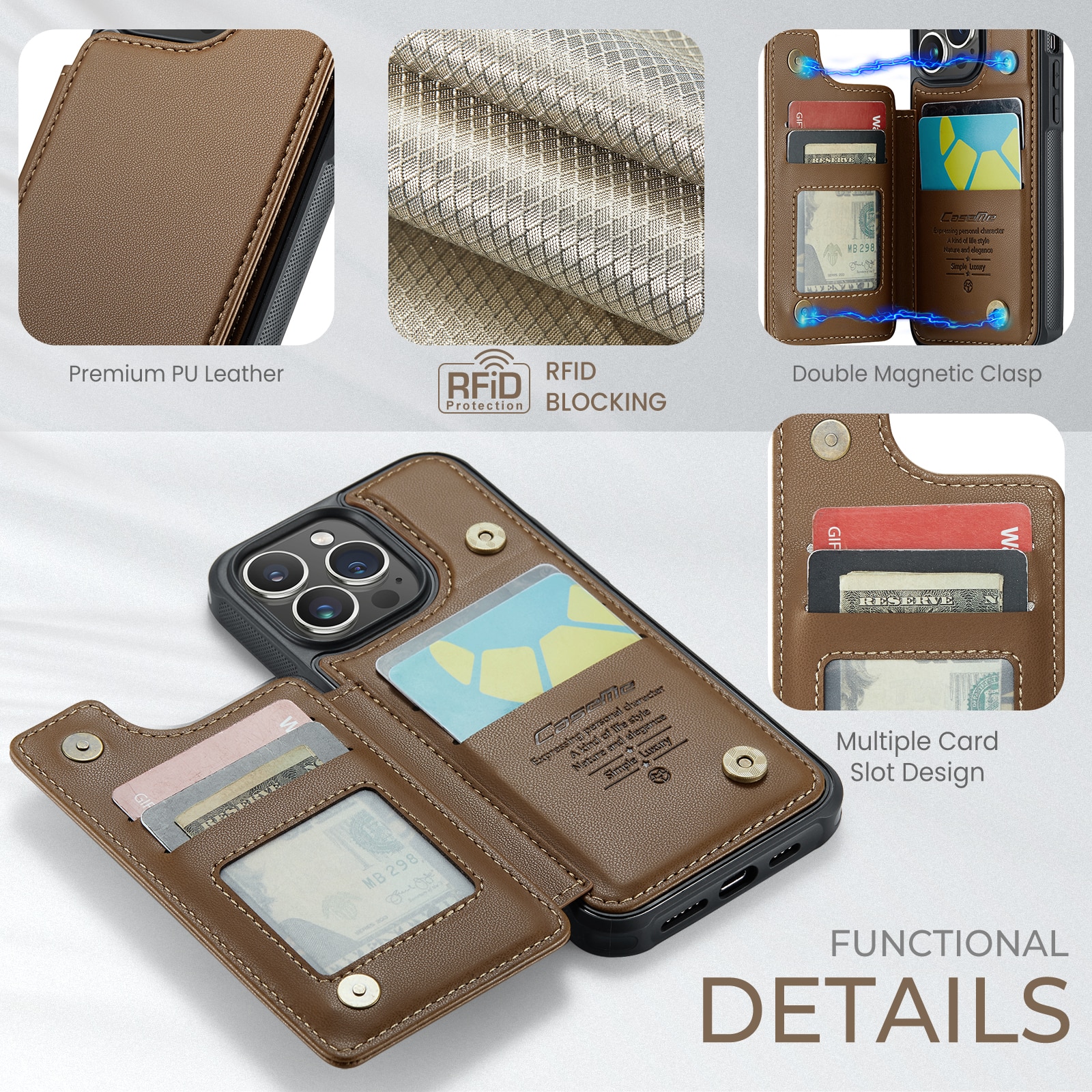 RFID blocking Portemonnee hoesje iPhone 15 Pro bruin