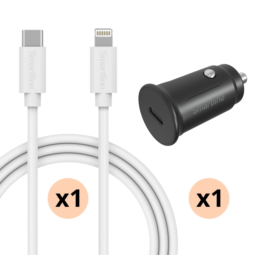 Complete Autolader voor iPhone 12 Mini -  1m kabel & Lader Lightning - Smartline