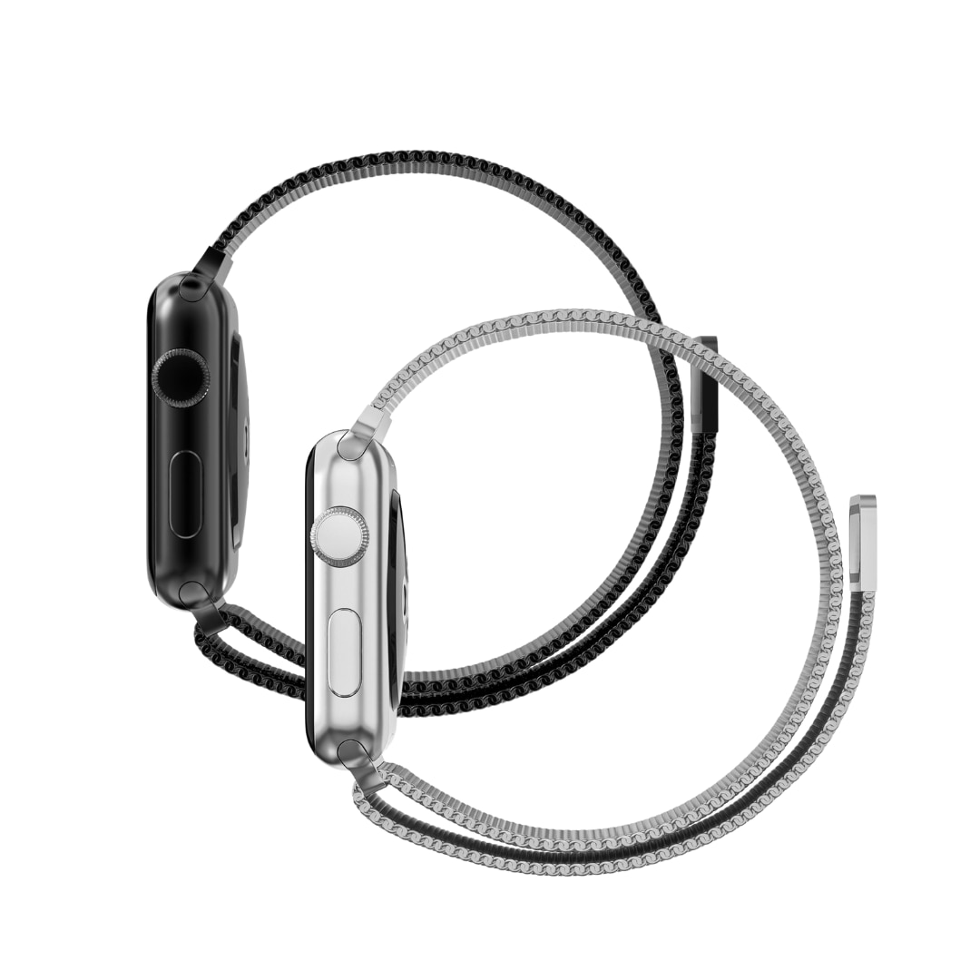 Apple Watch 45mm Series 9 Kit Milanese bandje zwart & zilver