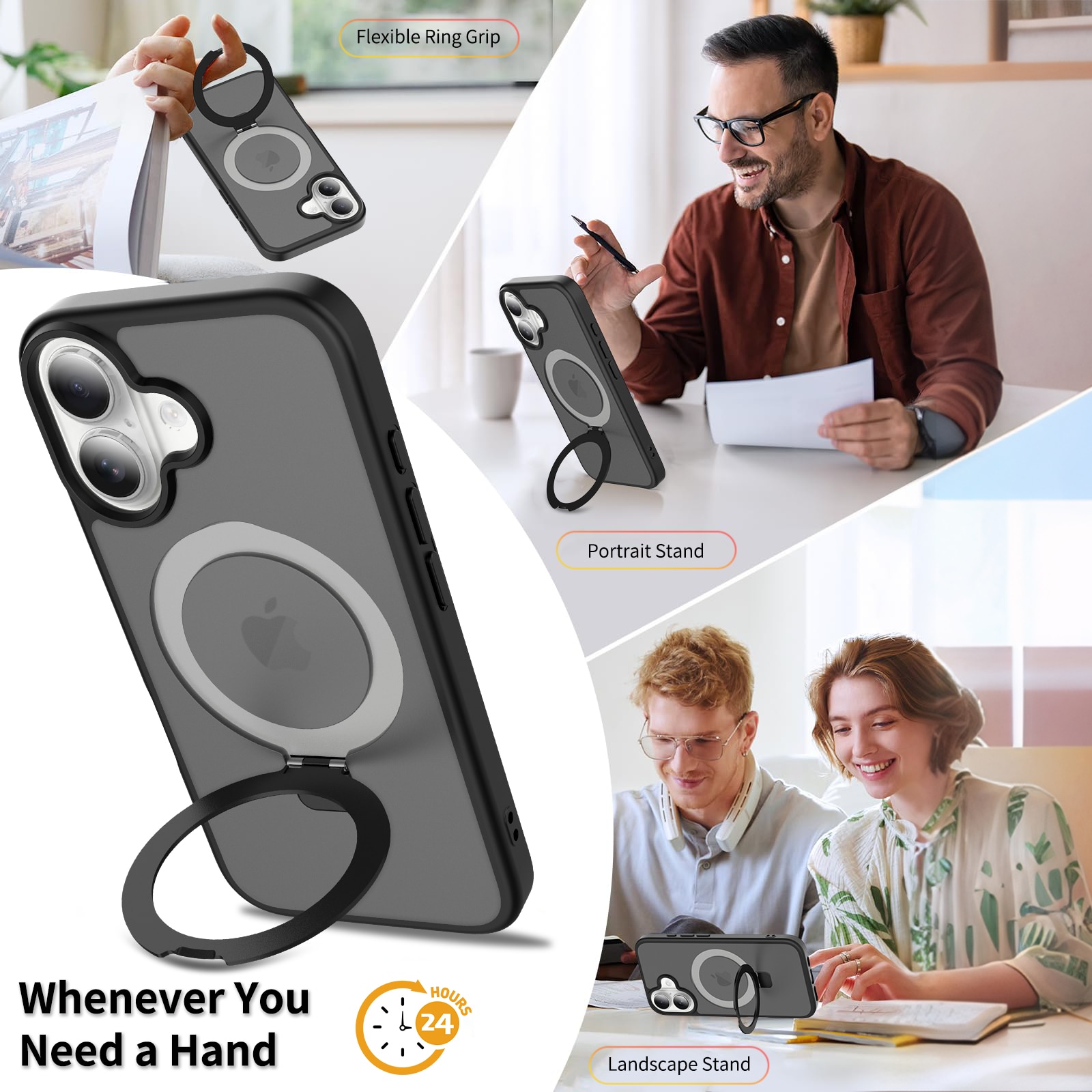 iPhone 16 Hybridcase Magnetic Ring Zwart