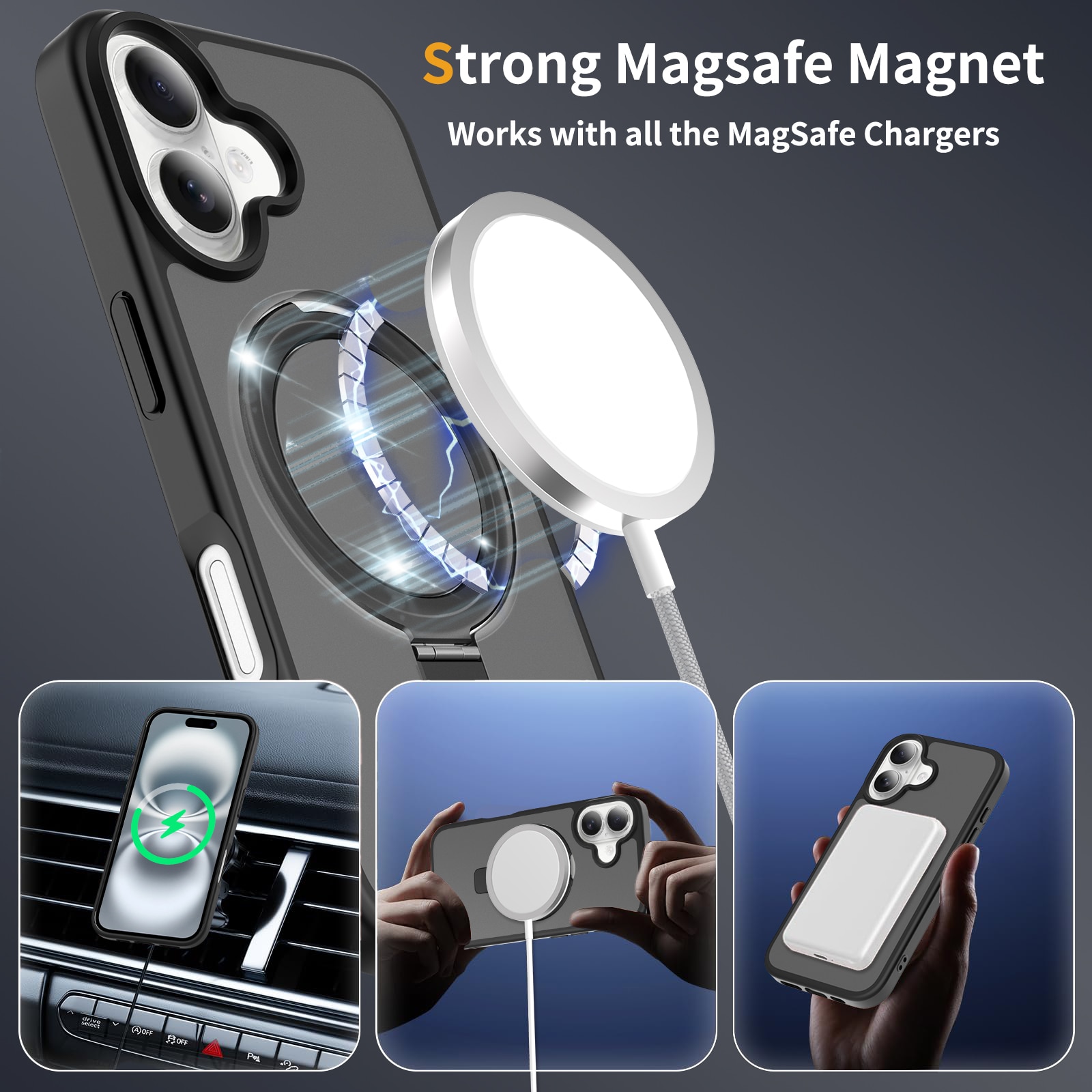 iPhone 16 Hybridcase Magnetic Ring Zwart