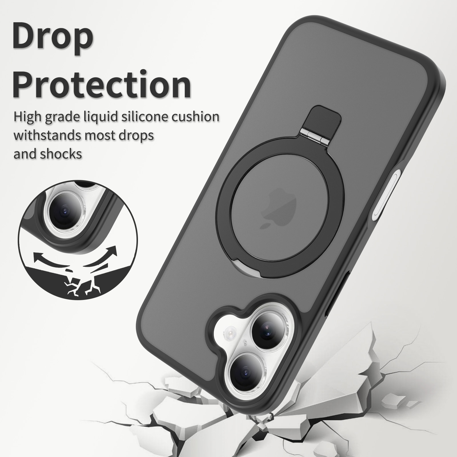 iPhone 16 Hybridcase Magnetic Ring Zwart