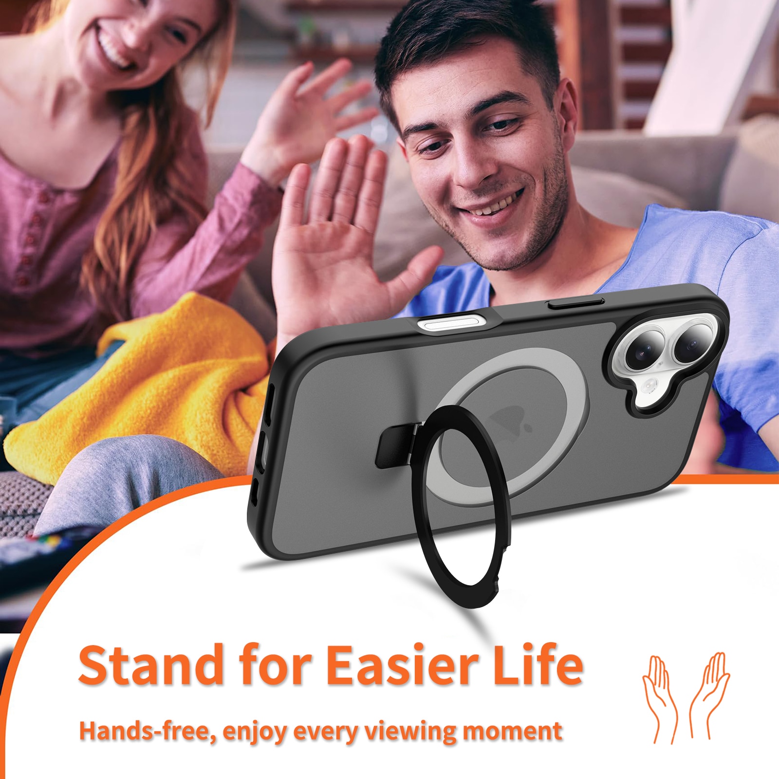 iPhone 16 Hybridcase Magnetic Ring Zwart