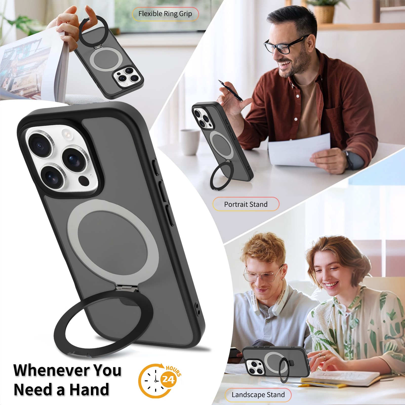 iPhone 16 Pro Hybridcase Magnetic Ring Zwart