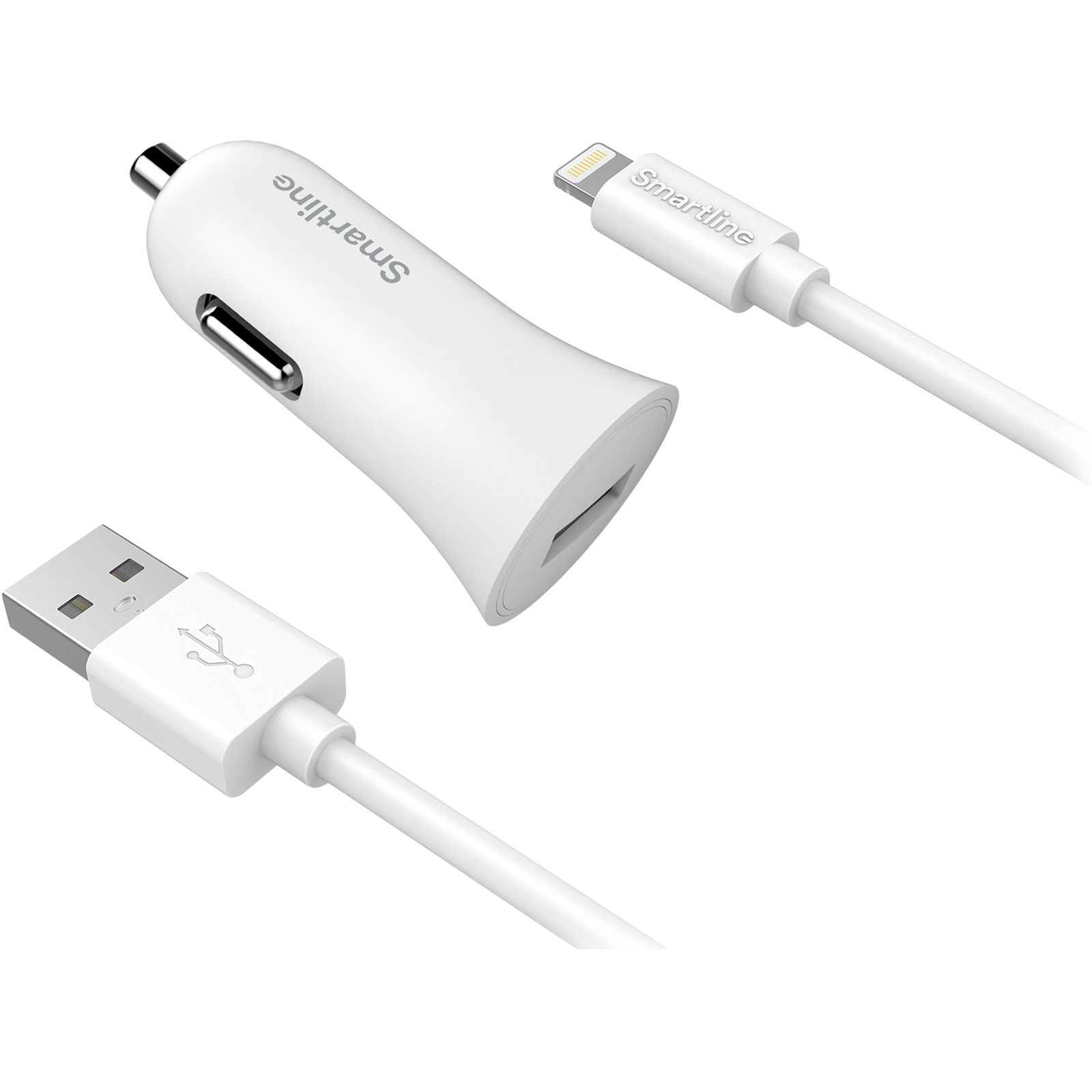 Autolader USB + 1m Lightning Kabel Wit