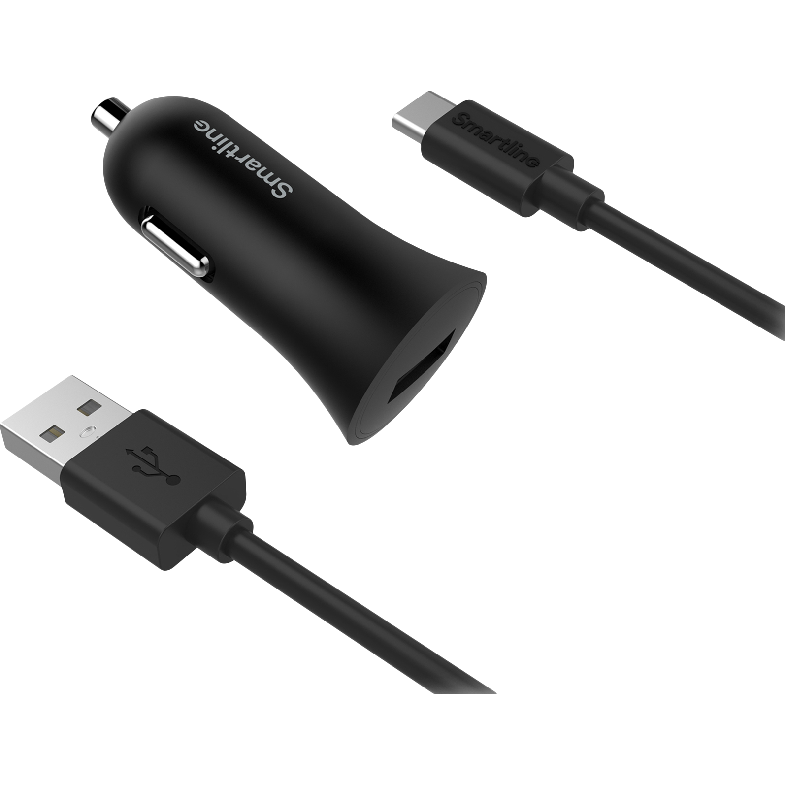 Autolader USB + 1m USB-C Kabel Zwart