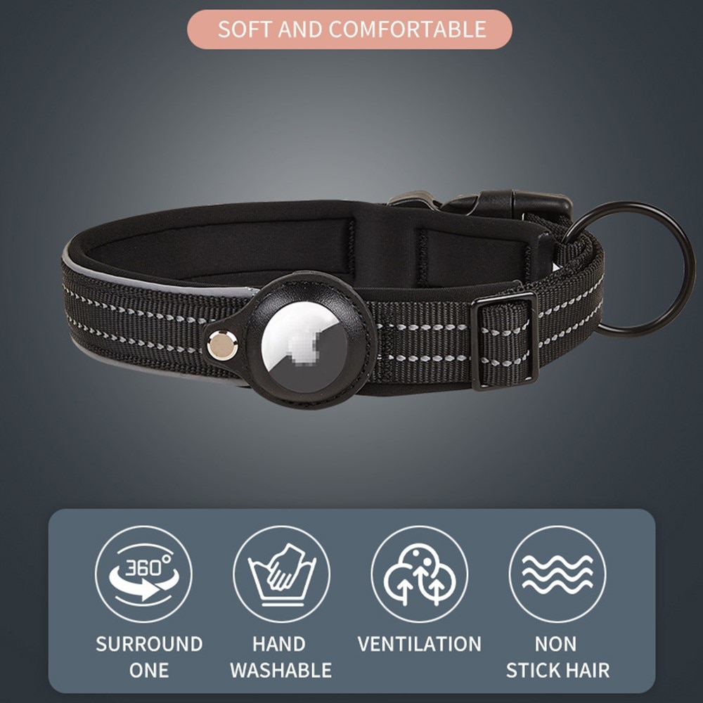 Apple AirTag Hondenhalsband met Reflector L zwart