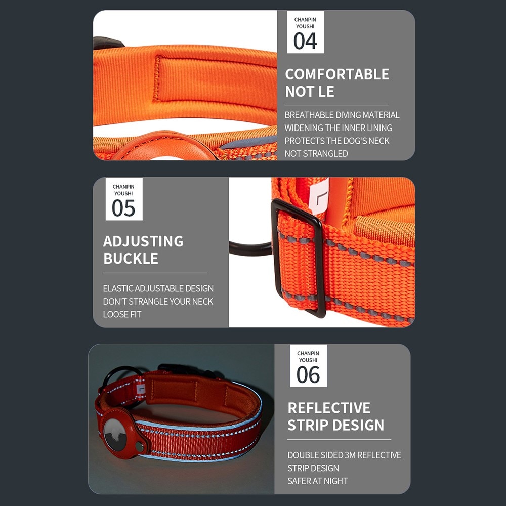 Apple AirTag Hondenhalsband met Reflector L zwart