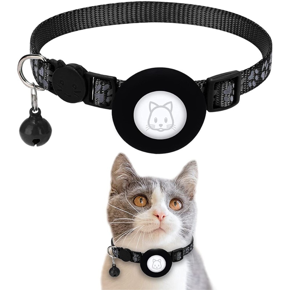 Apple AirTag Kattenhalsband reflecterande kattenpootjes zwart