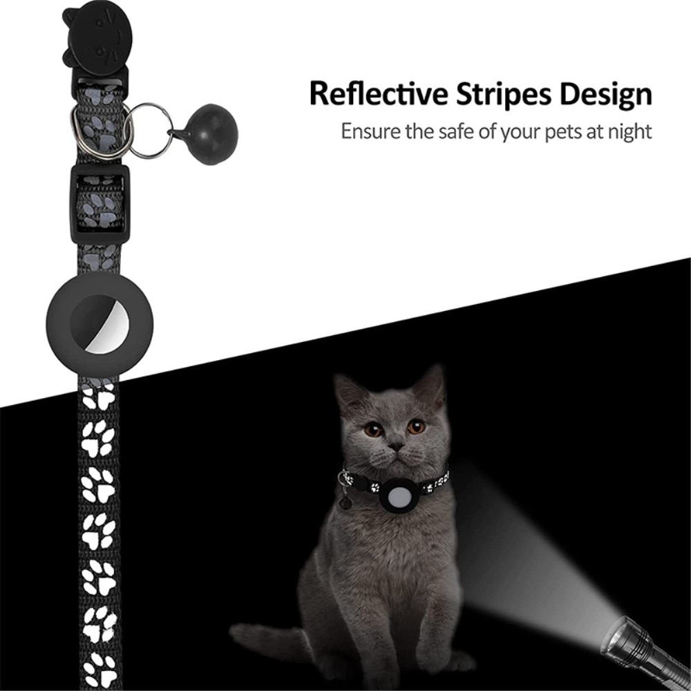 Apple AirTag Kattenhalsband reflecterande kattenpootjes zwart