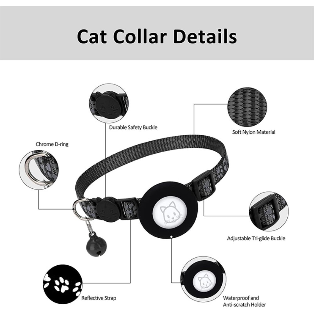 Apple AirTag Kattenhalsband reflecterande kattenpootjes zwart