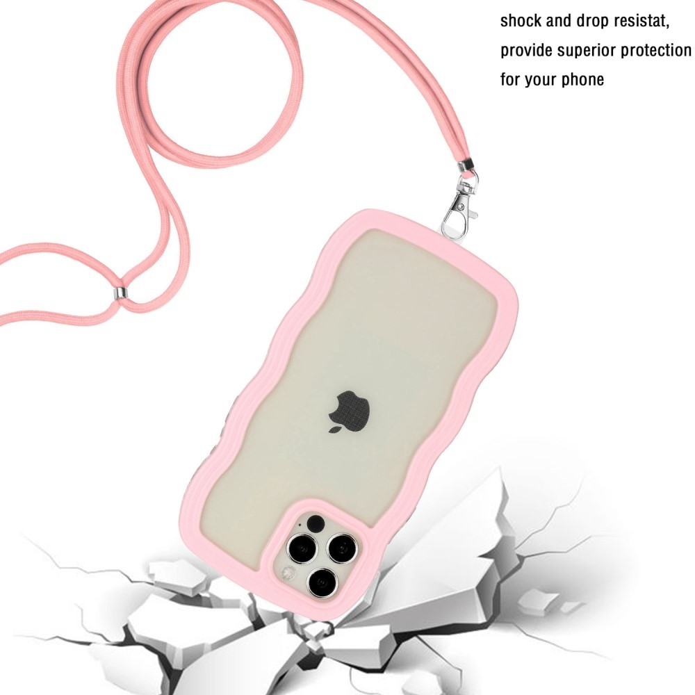 iPhone 12/12 Pro Wavy Edge Hoesje Halsband roze