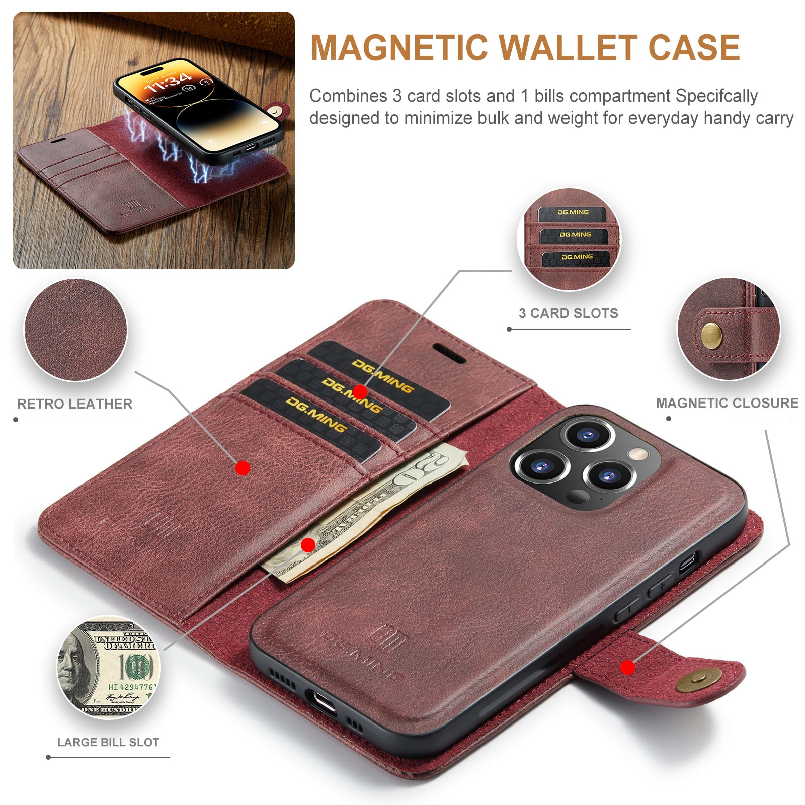 Magnet Wallet iPhone 14 Pro Red