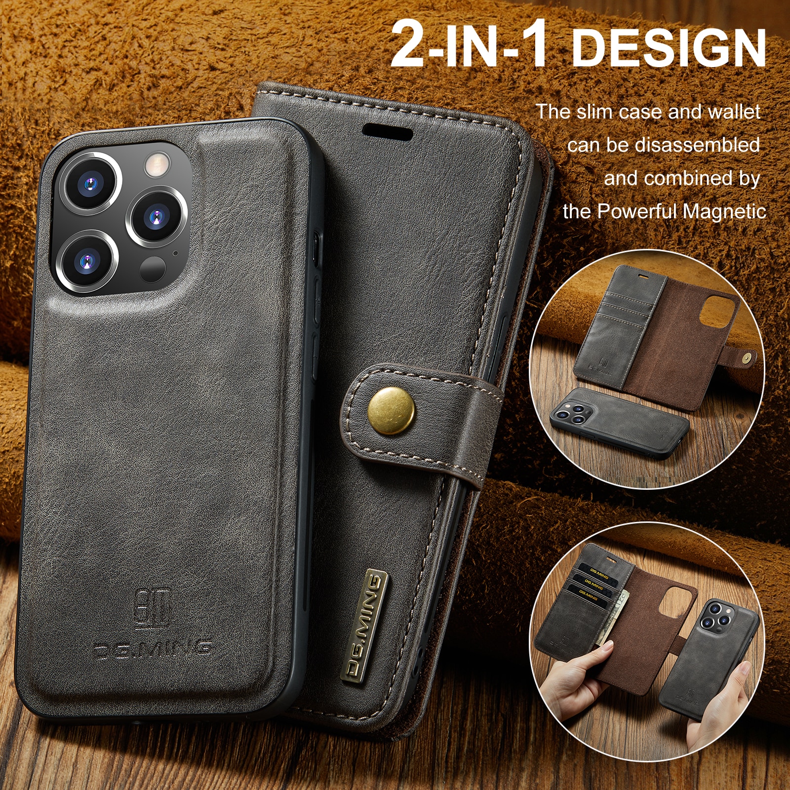 Magnet Wallet iPhone 14 Pro Brown