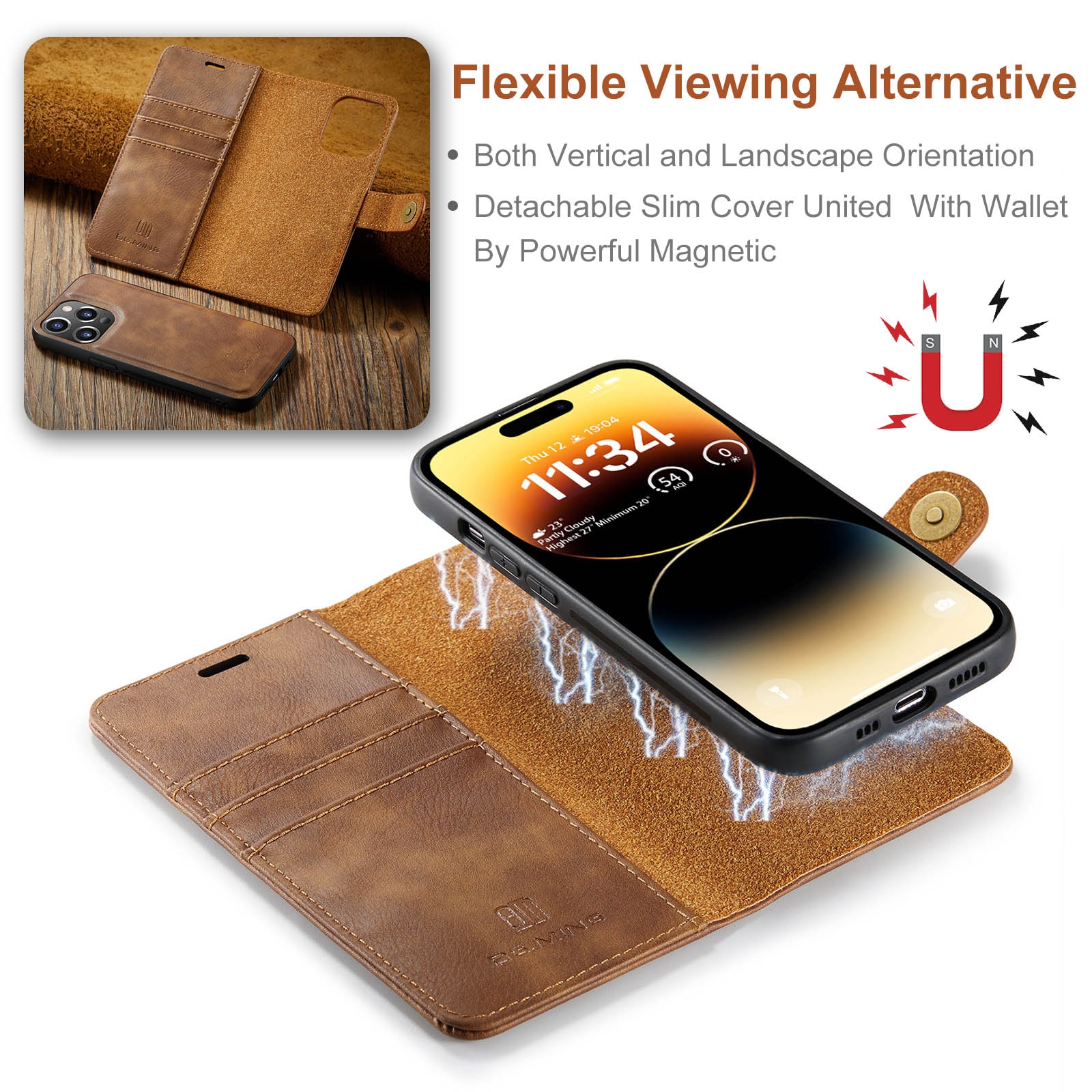 Magnet Wallet iPhone 15 Pro Max Cognac