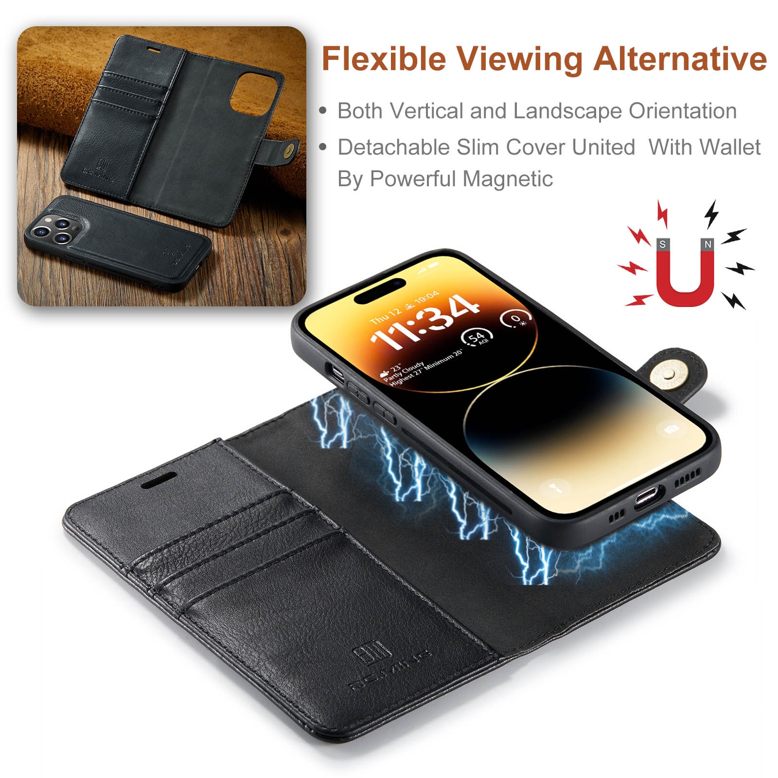 Magnet Wallet iPhone 14 Pro Max Zwart