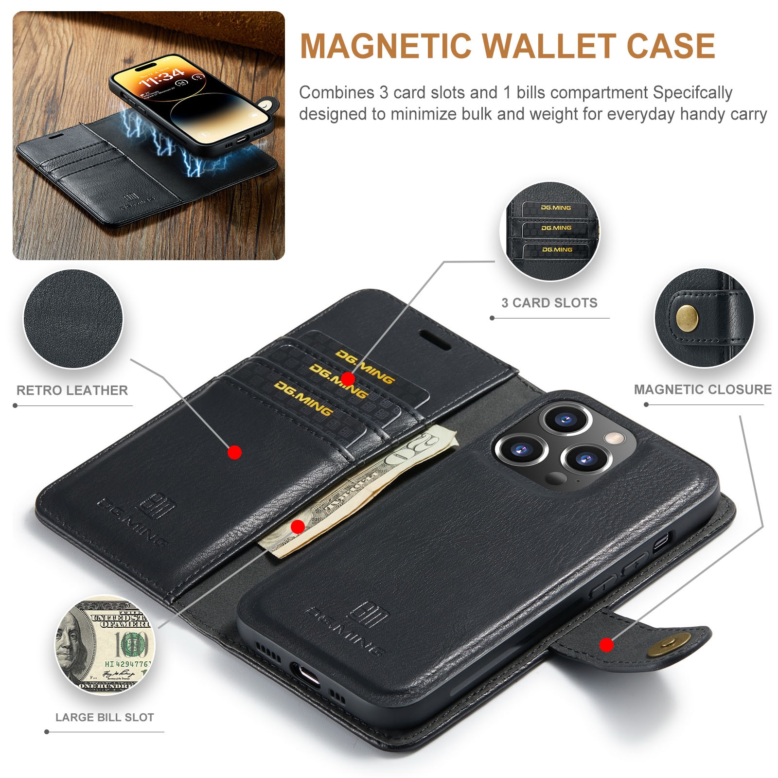 Magnet Wallet iPhone 14 Pro Max Zwart