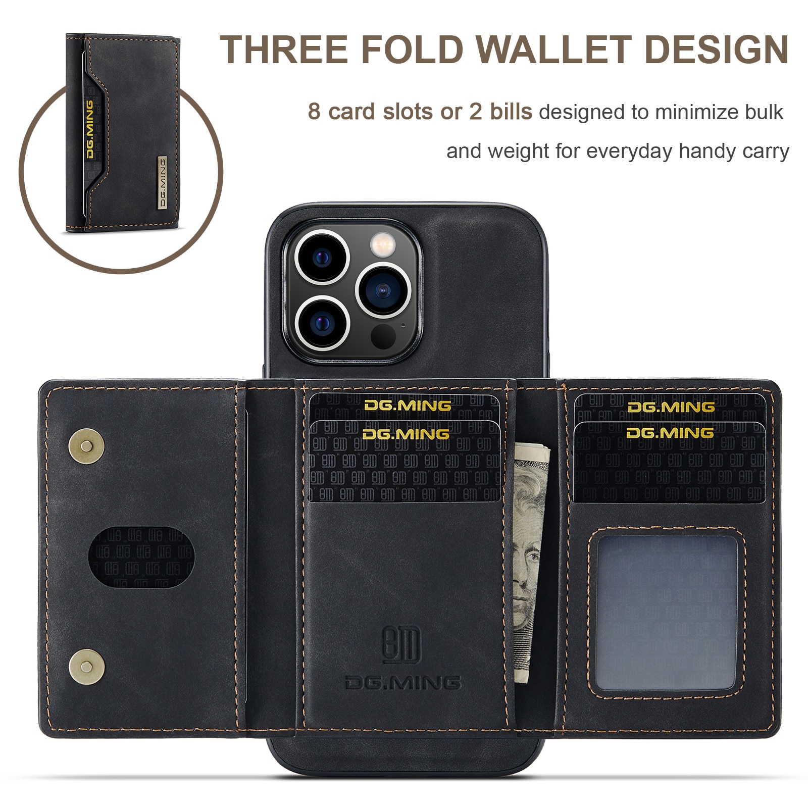 Magnetic Card Slots Case iPhone 14 Pro Zwart