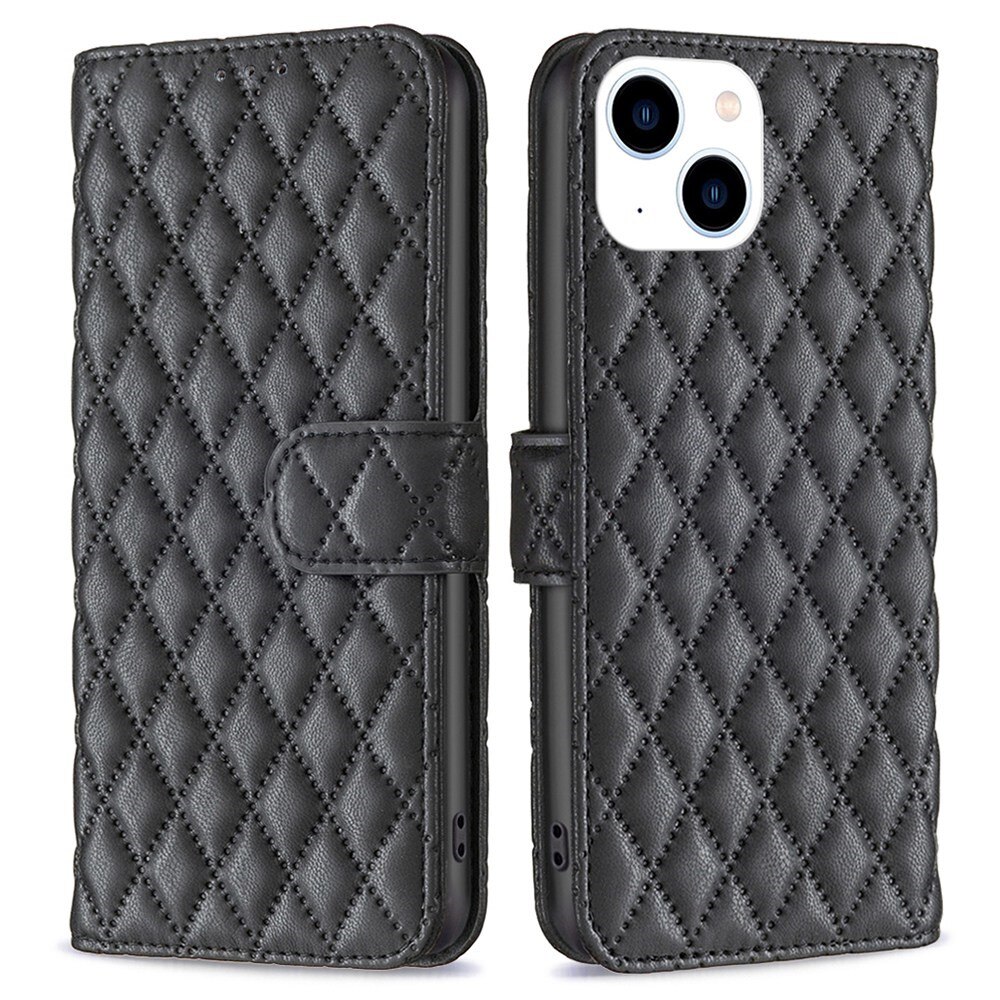 iPhone 14 Portemonnee hoesje Quilted Zwart