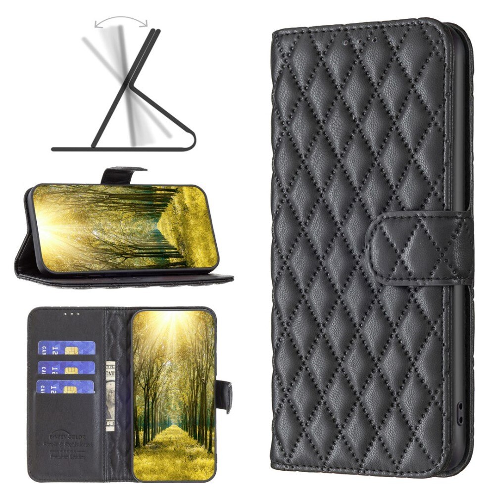 iPhone 14 Portemonnee hoesje Quilted Zwart