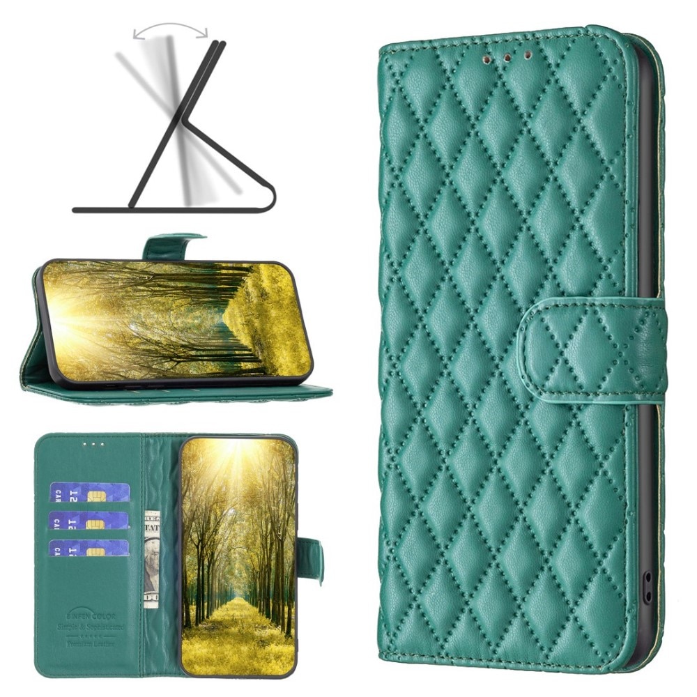 iPhone 14 Portemonnee hoesje Quilted Groen