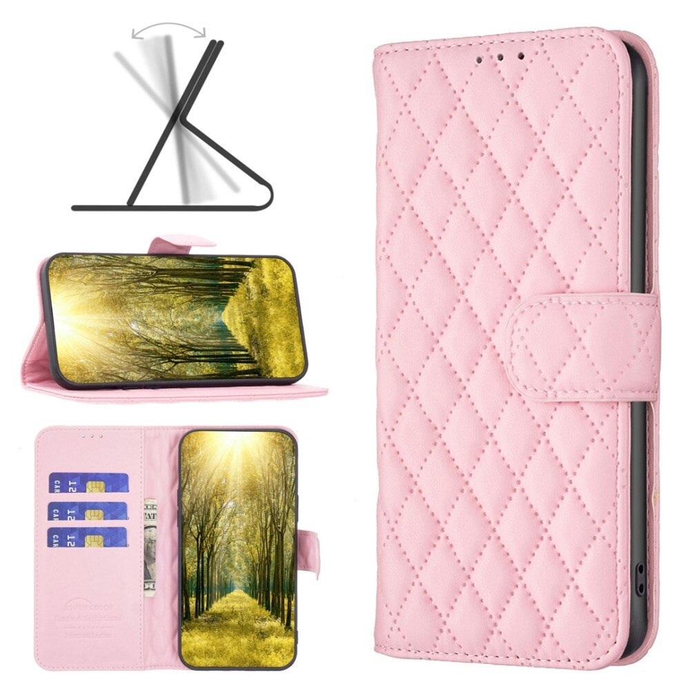 iPhone 14 Portemonnee hoesje Quilted Roze